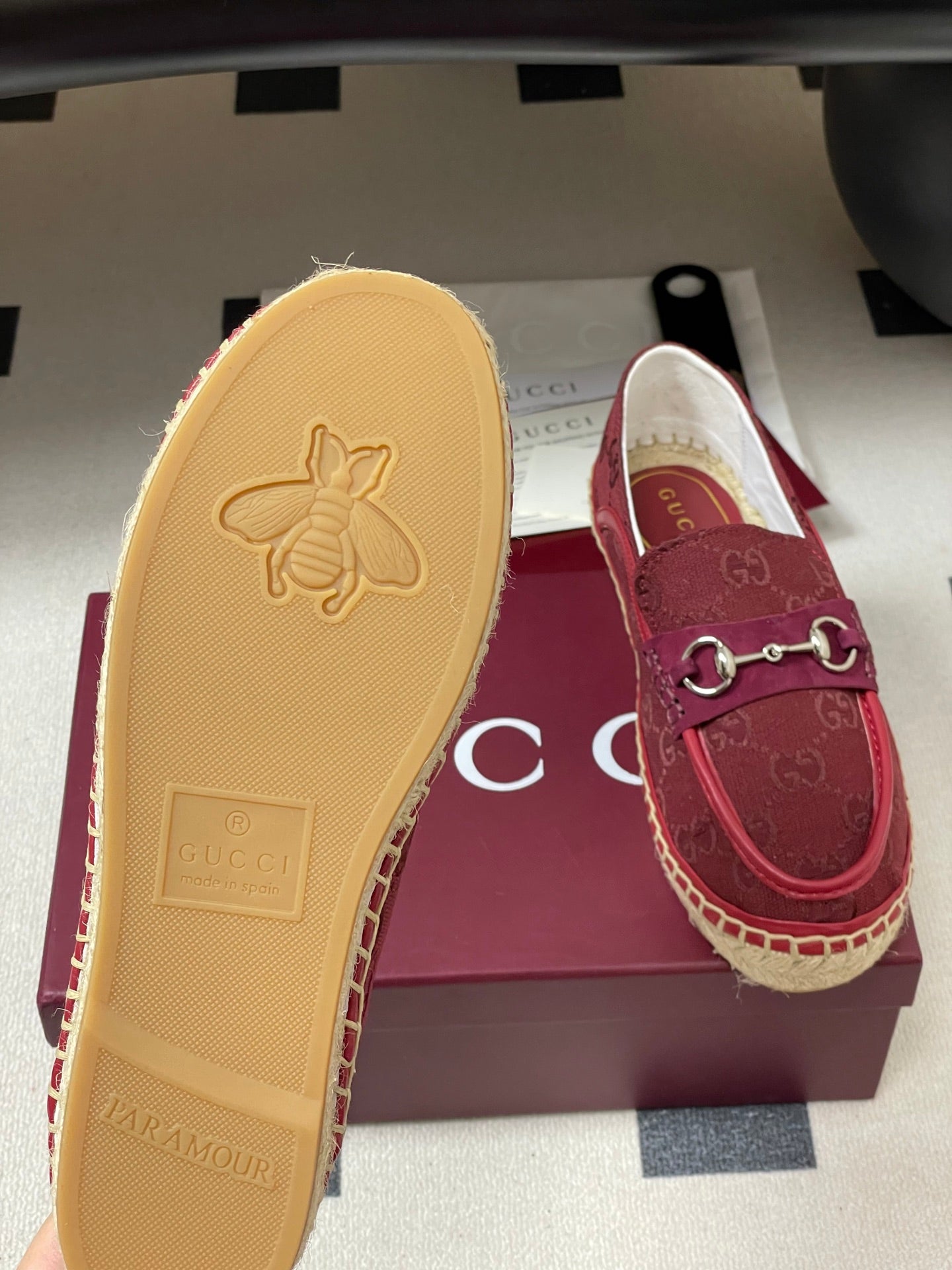 GG 26ss Slip-on Loafers Red  Double G Canvas 593493