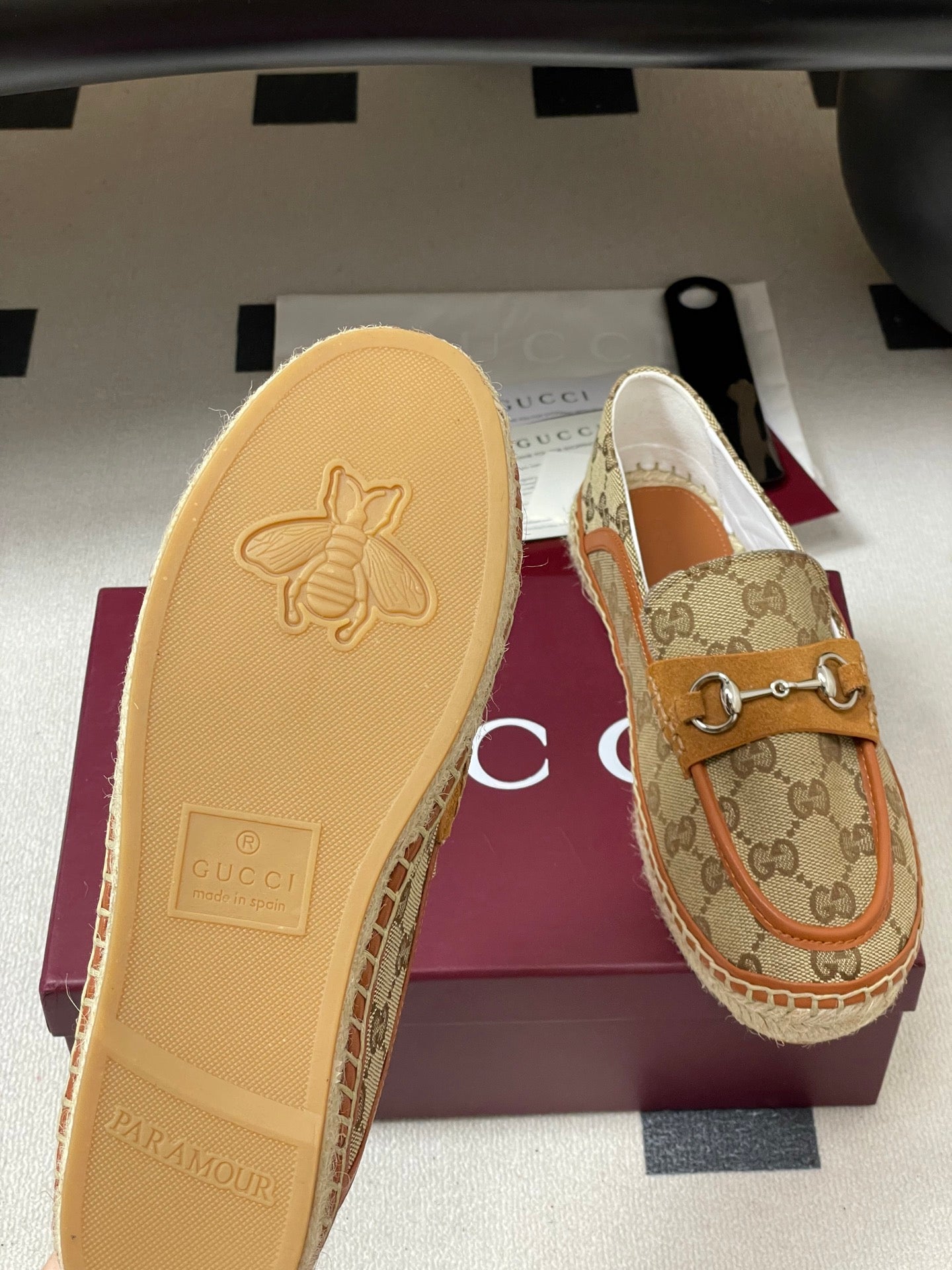 GG 26ss Slip-on Loafers Camel Beige Denim 593496