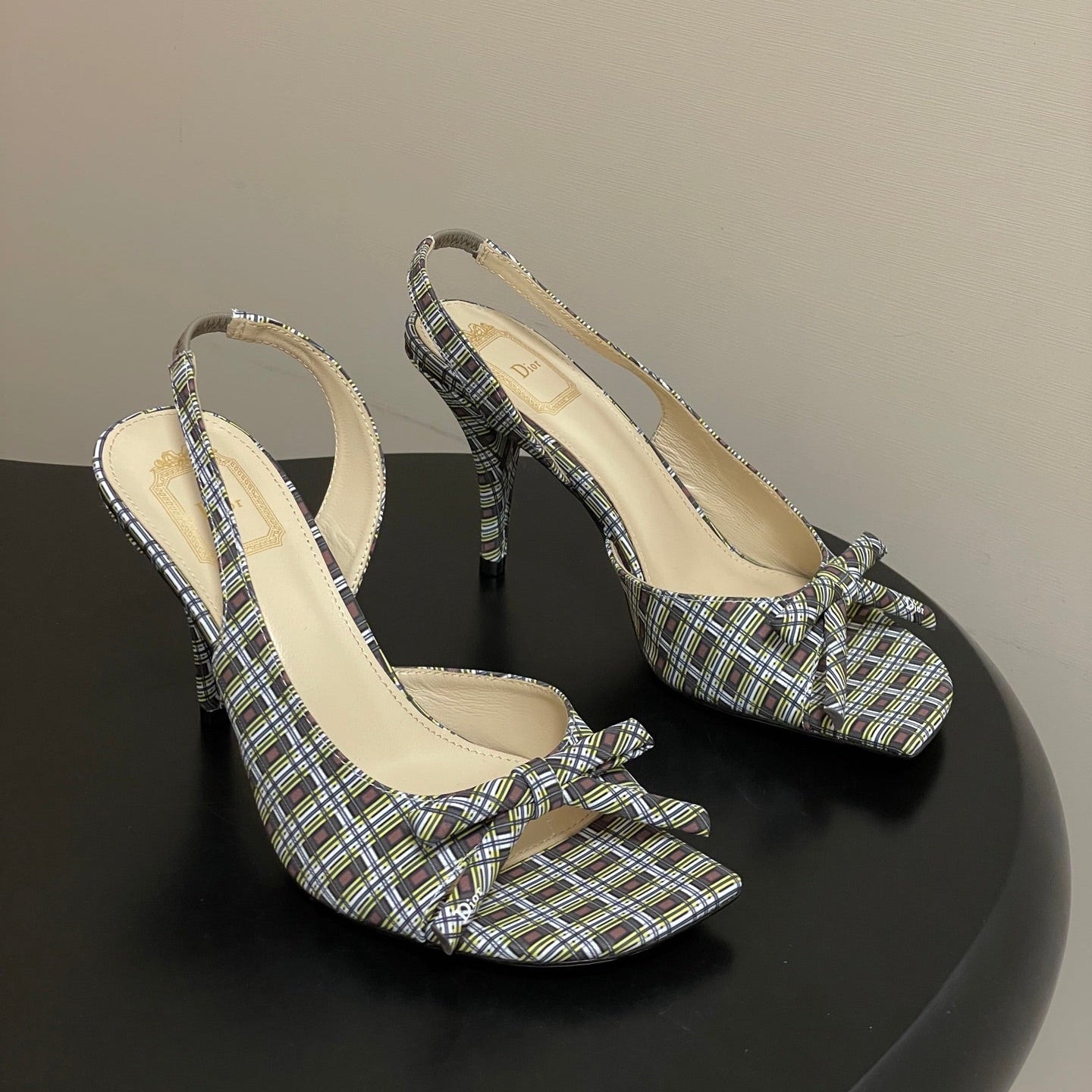 CD 26 Slingback 85 Multicolor Plaid Leather Silk Fabric 593600