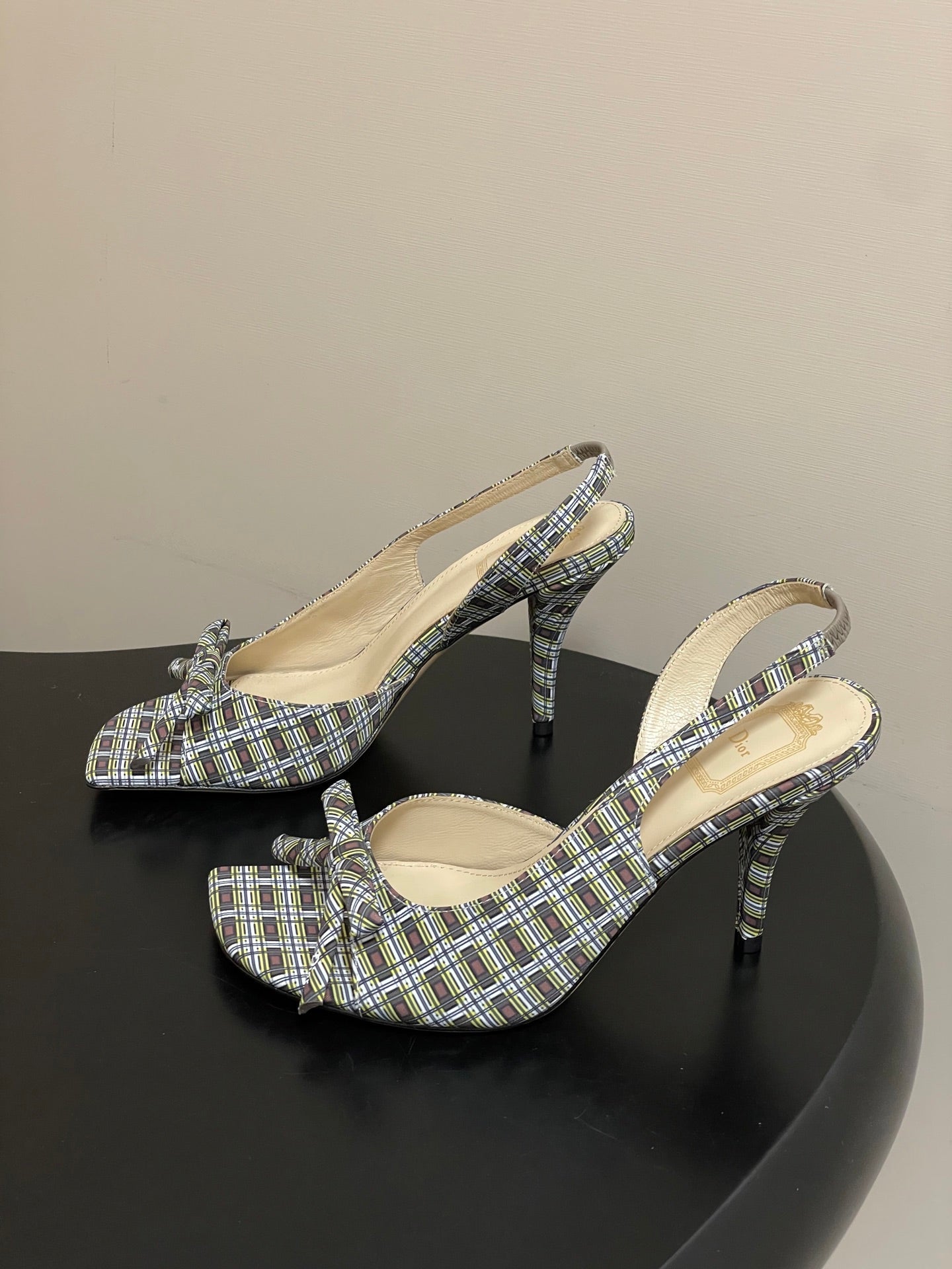 CD 26 Slingback 85 Multicolor Plaid Leather Silk Fabric 593600