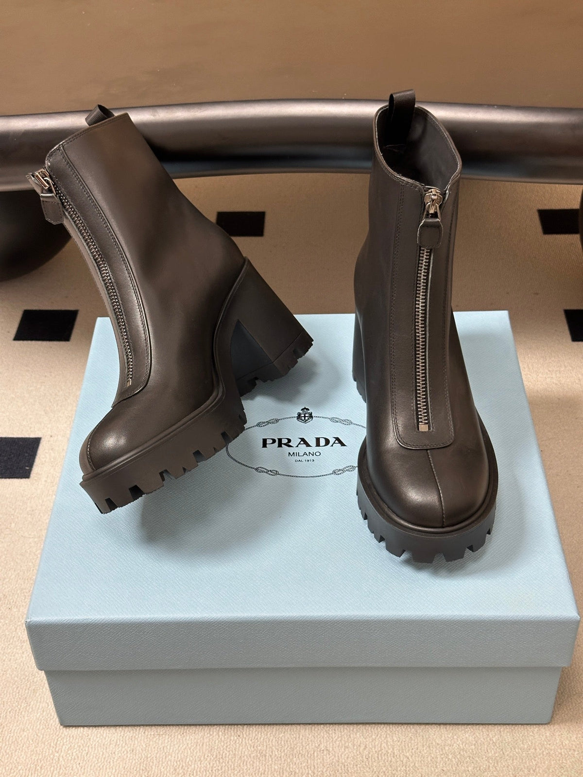 Prada 2026 Zipper Ankle Boots 85mm Suede Leather 151273