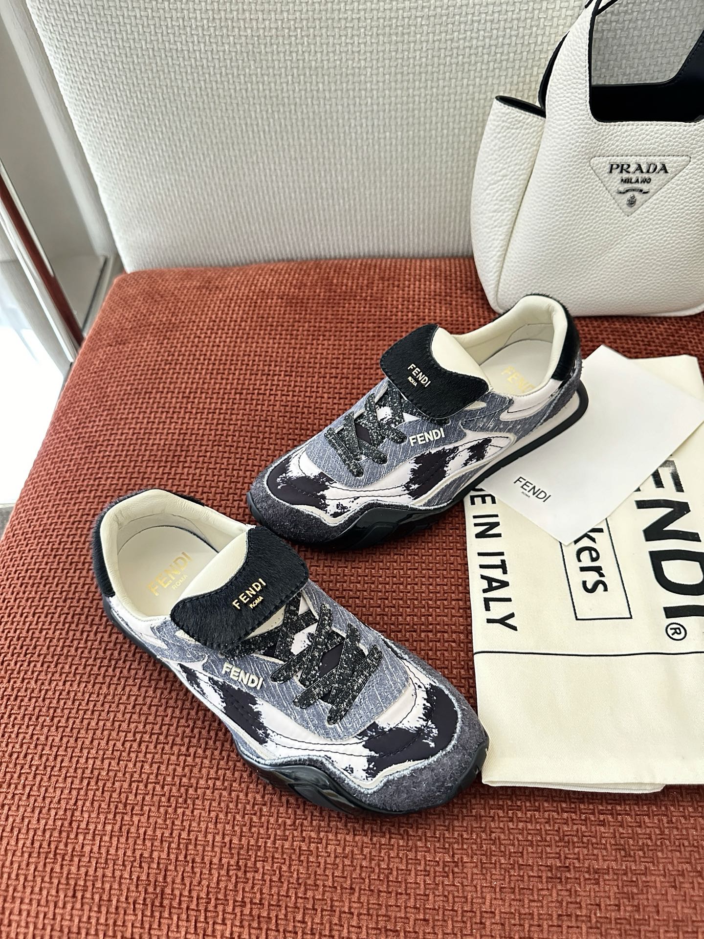 Fendi 2025 Wave Pulse Sneaker Black Gray Suede Cowhide 562136