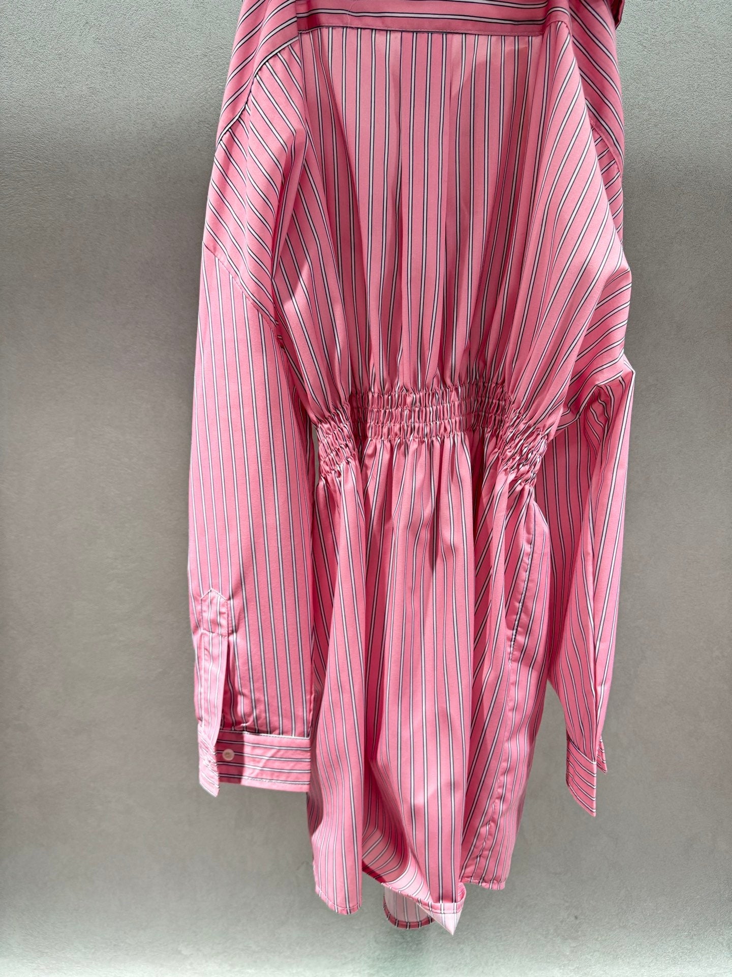 Miumiu 2026 Off-the-shoulder Striped Shirt Dress Pink Cotton