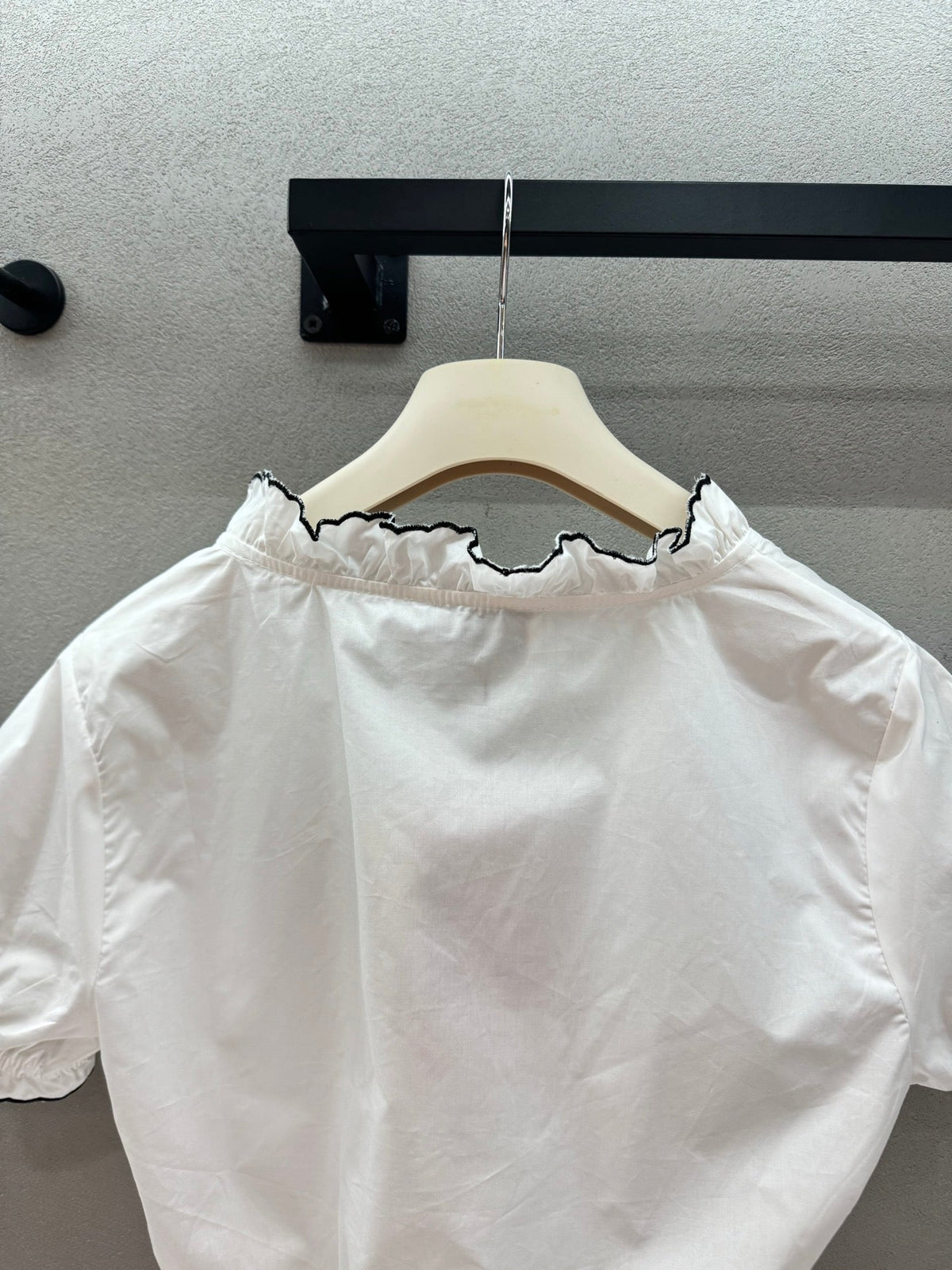 Miumiu 2026 Ruffled Trim Shirt White Black Cotton 375185