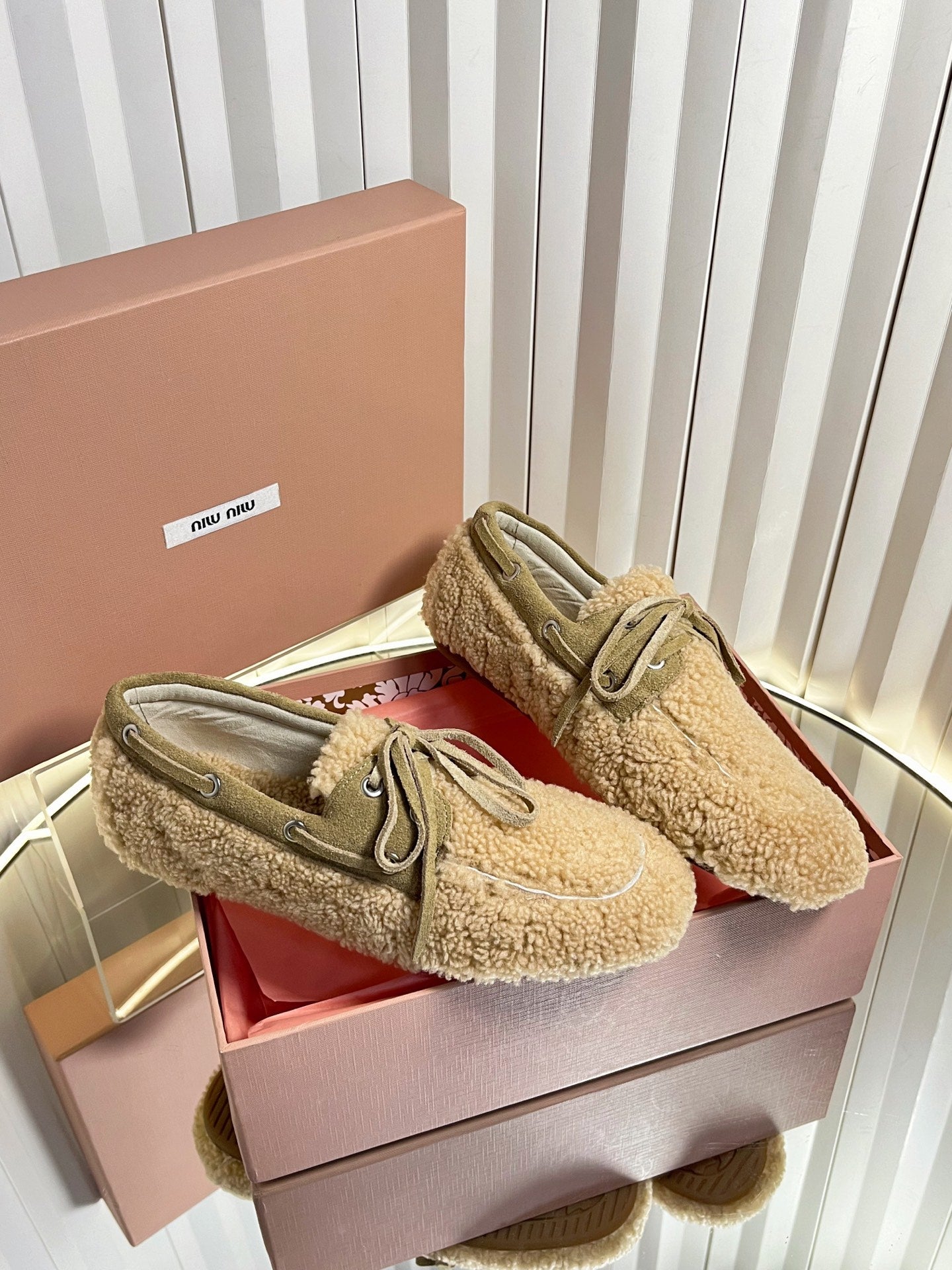 Miumiu 25 Loafer Beige Wool 548415