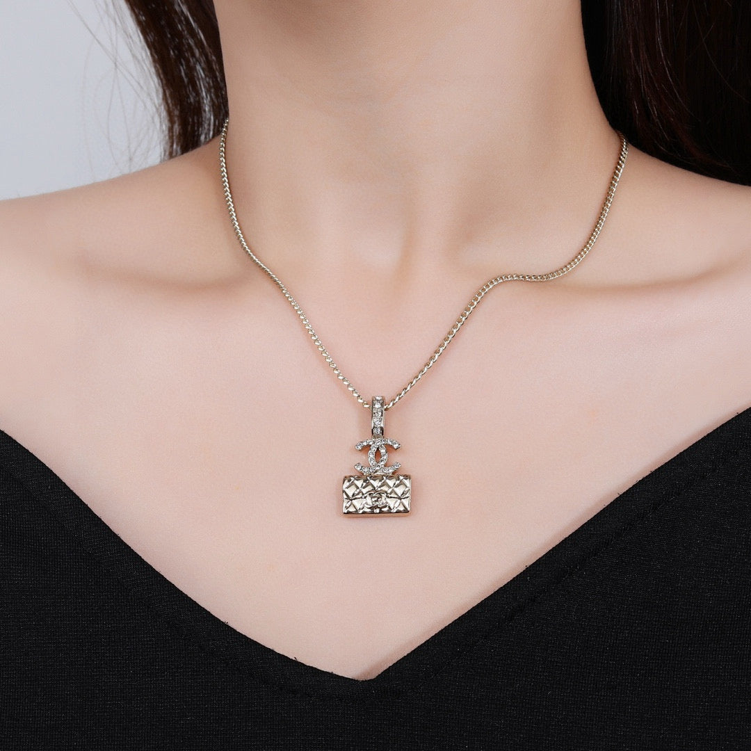 CC Classic Double C Light Gold Diamond Bag Necklace