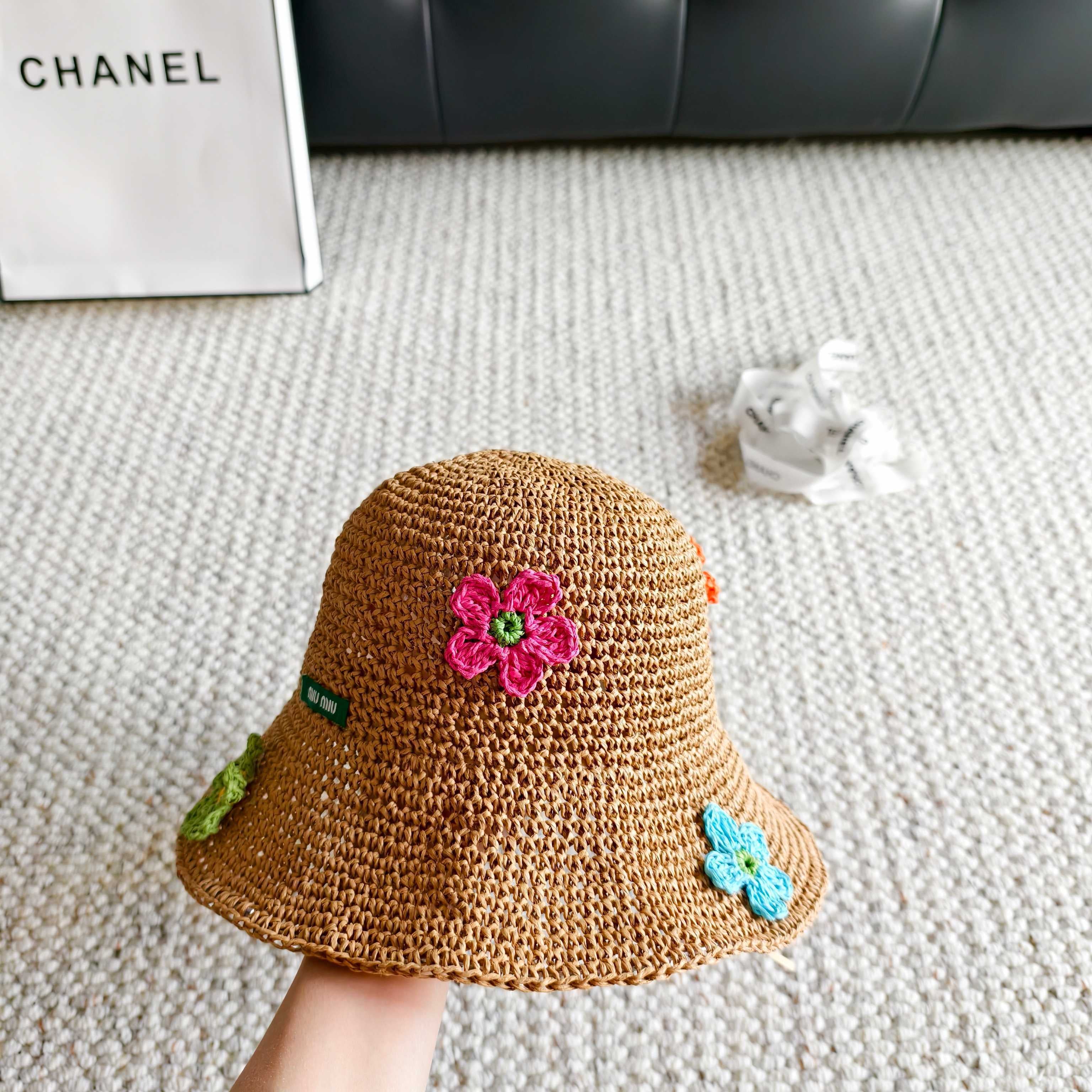 Miumiu Multicolor Flower Straw Bucket Hat 322156