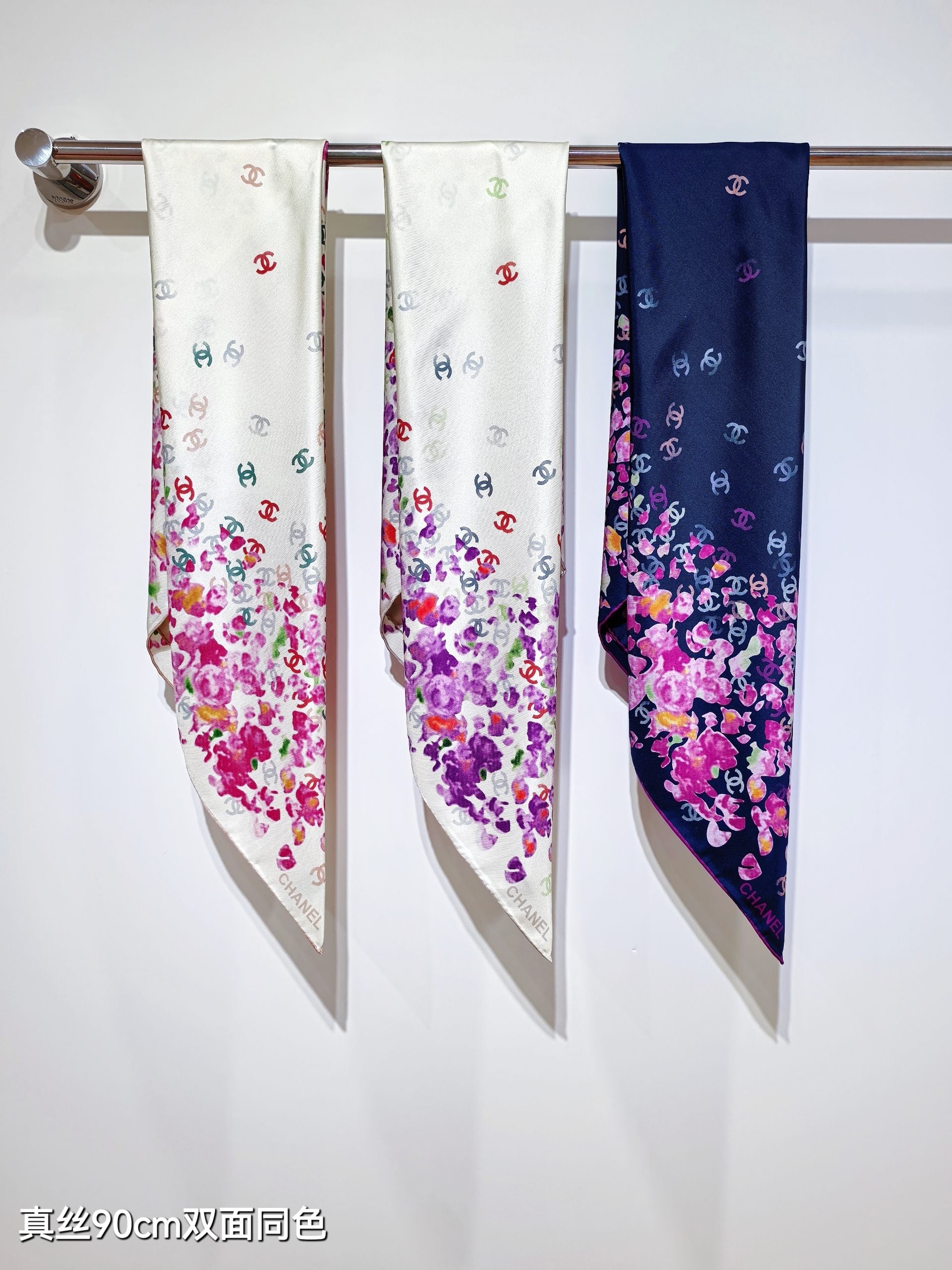 CC 25 Scarf 90CM In Navy Blue Purple Colorful Cashmere 293049