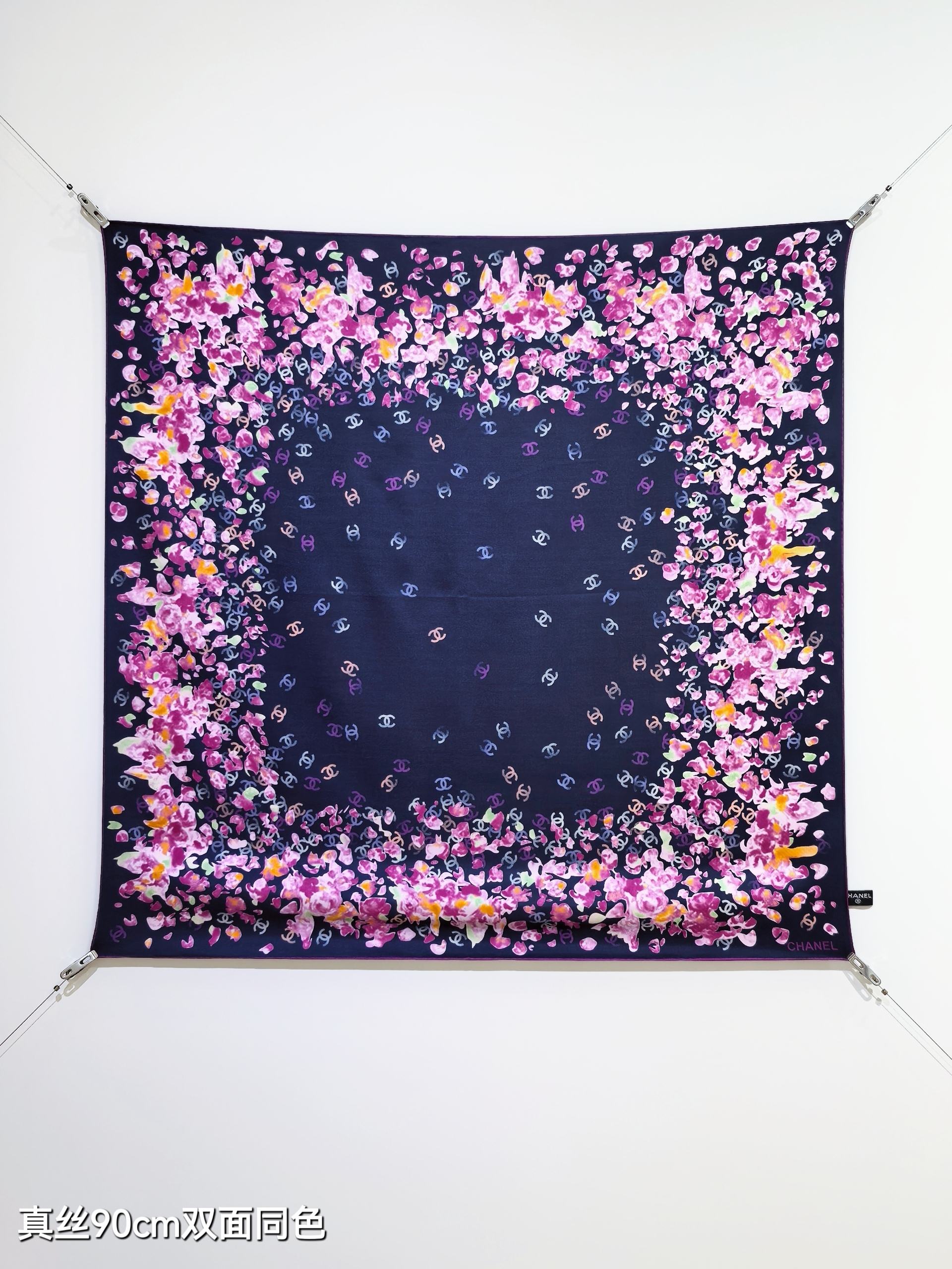 CC 25 Scarf 90CM In Navy Blue Purple Colorful Cashmere 293049