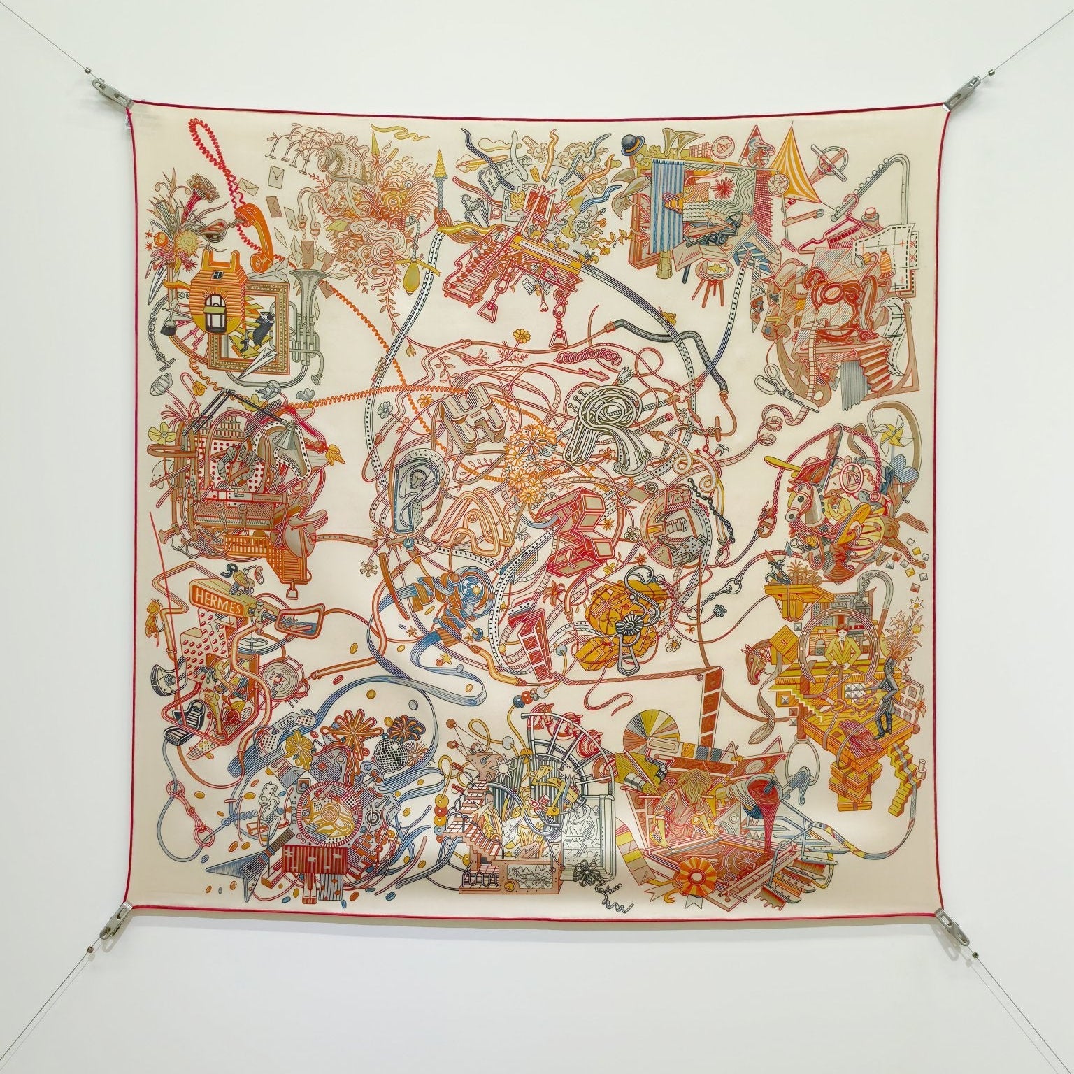 HM 26ss Amazon Scarf 90 Orange White Colorful Twill Silk 126317