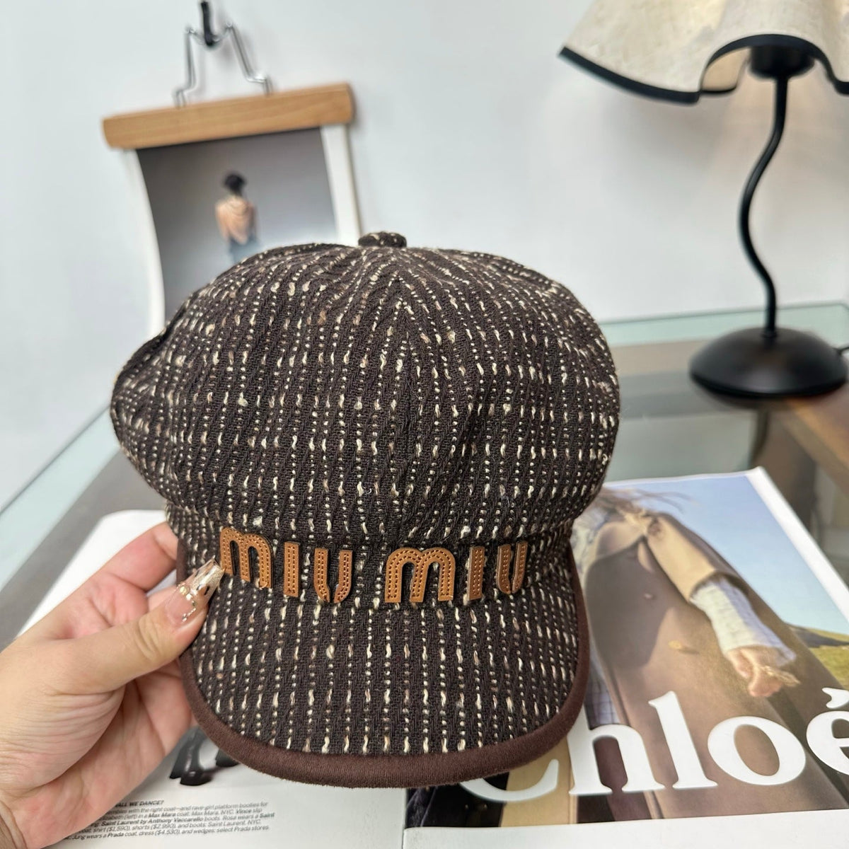 Miumiu Tweed Newsboy Cap Hat 497142