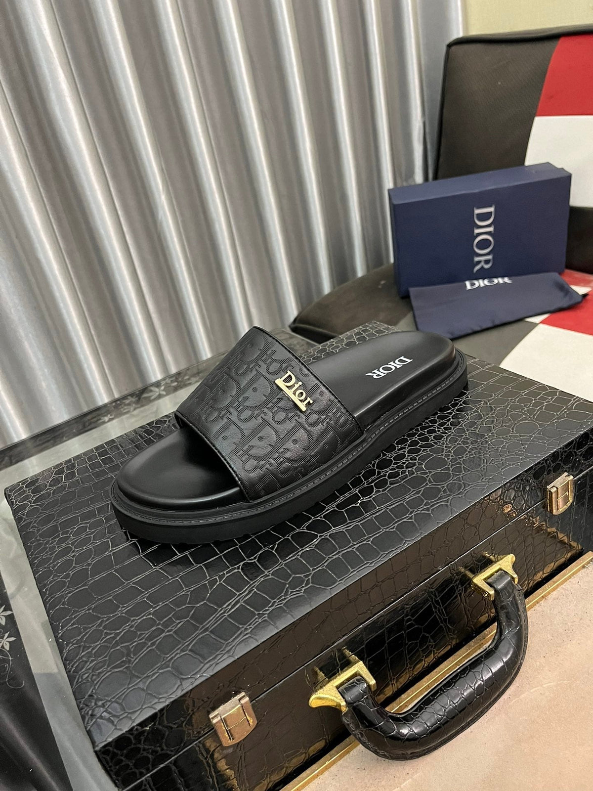 CD AQUA SLIDE SANDAL BLACK MONOGRAM CALFSKIN