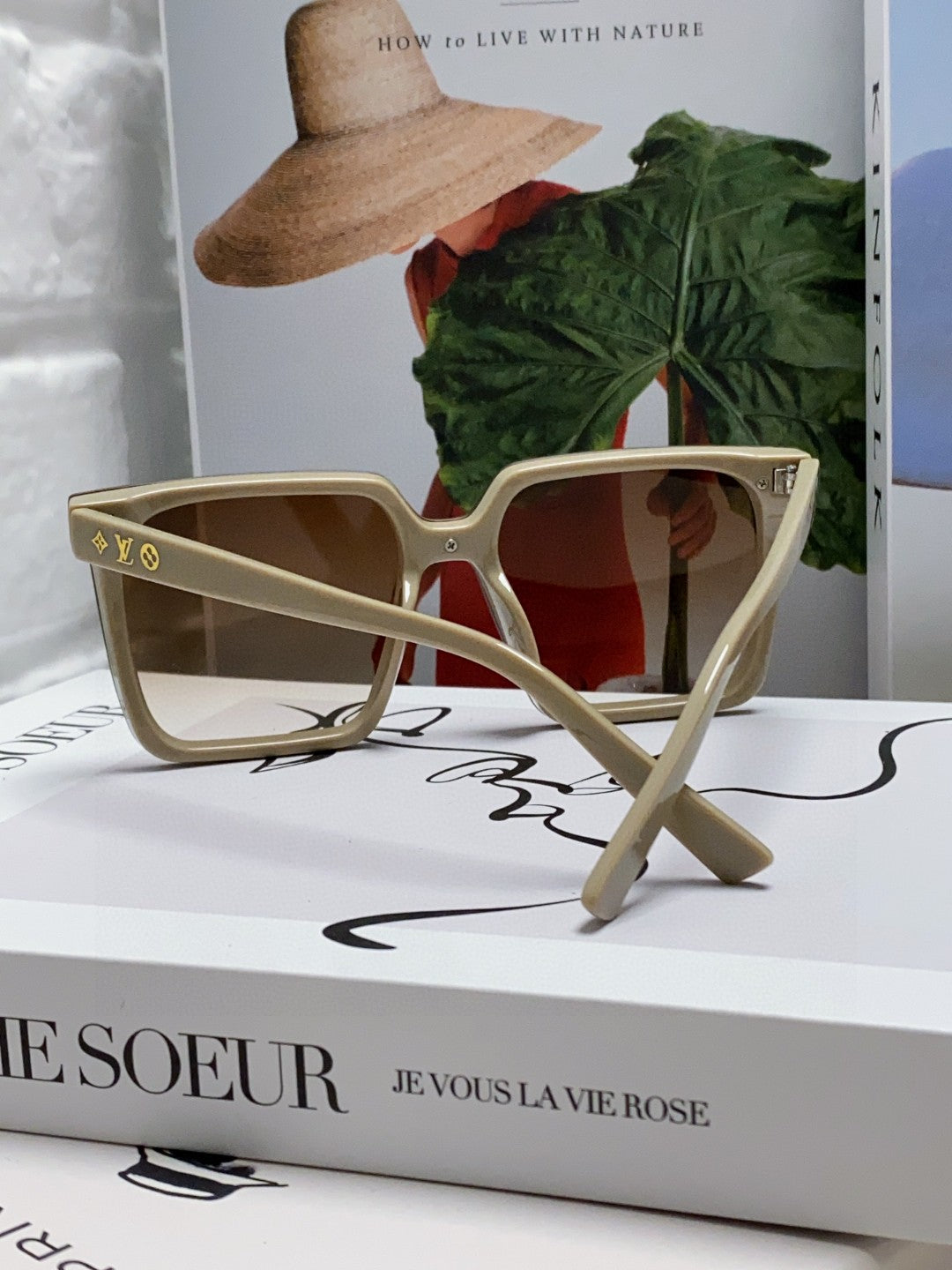 SQUARE SUNGLASS 581368 IN BEIGE ACETATE