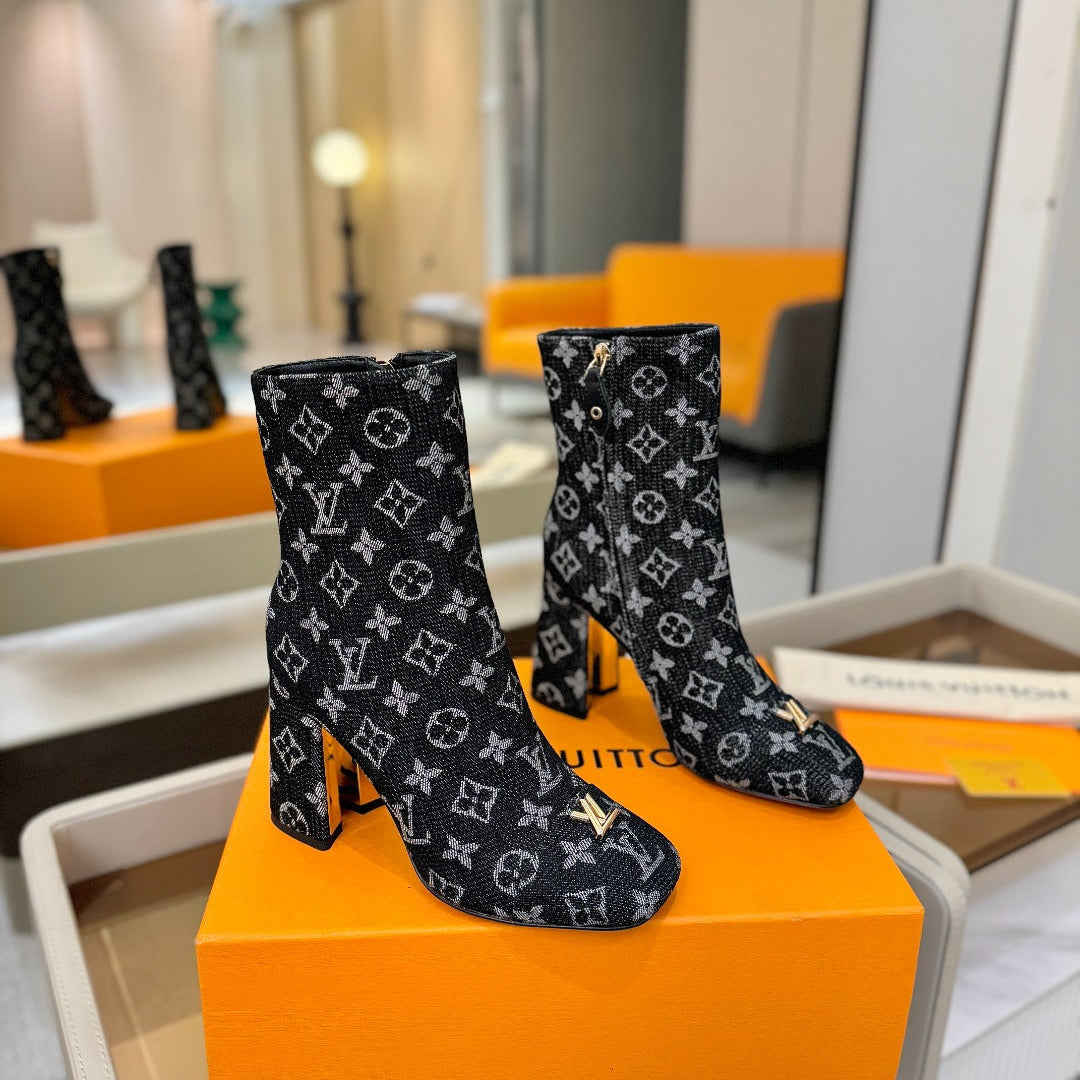 LV Ankle Boots 90 Monogram Black Denim 573712
