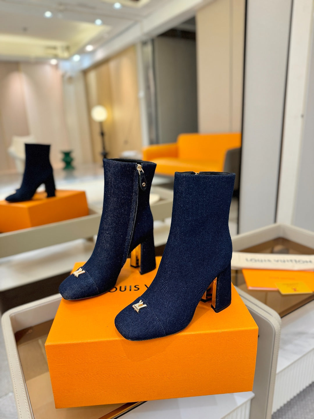 LV Ankle Boots 90 Dark Blue Denim 573718