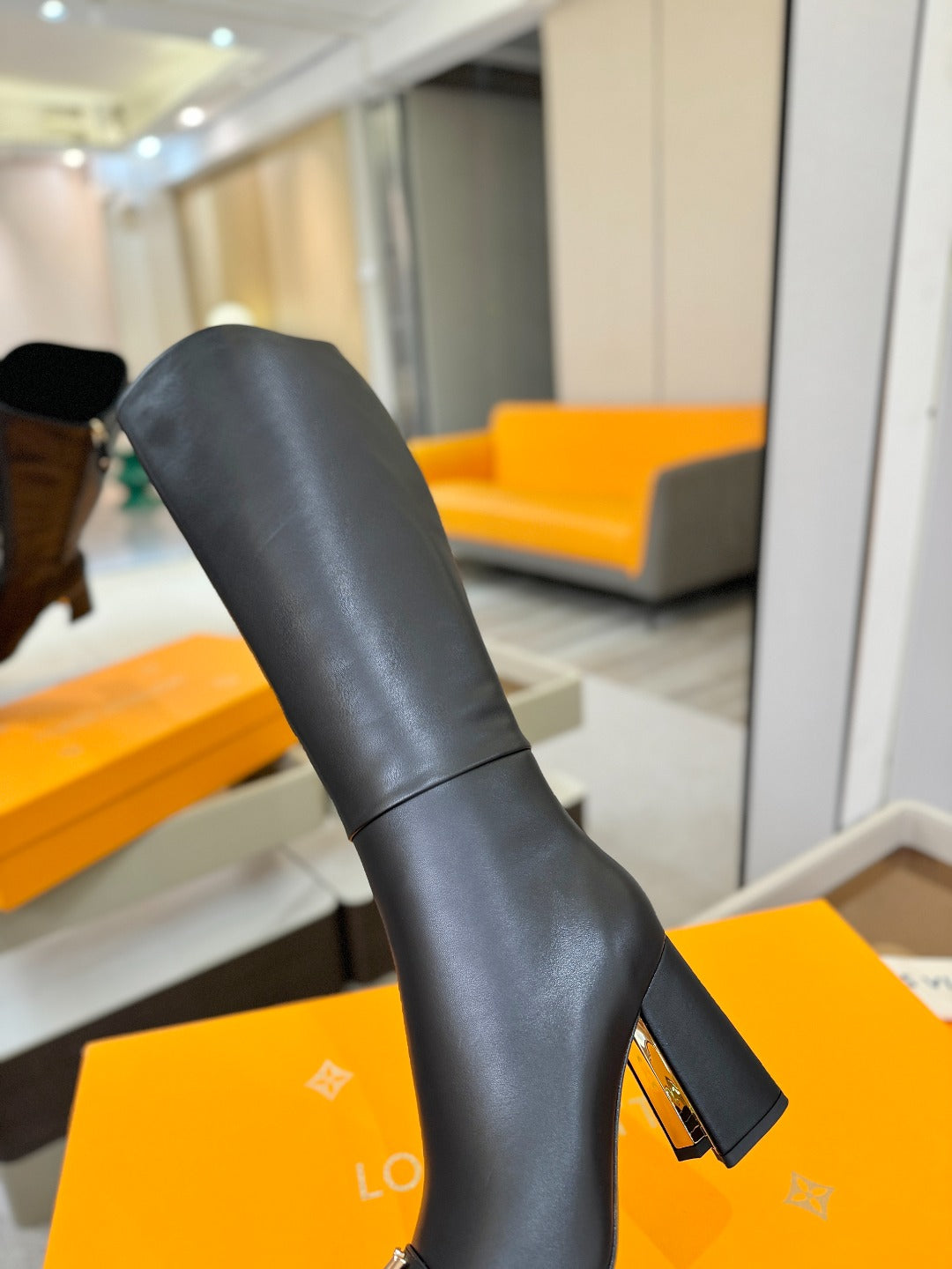 LV  High Boots 85 Black Sheepskin 573732