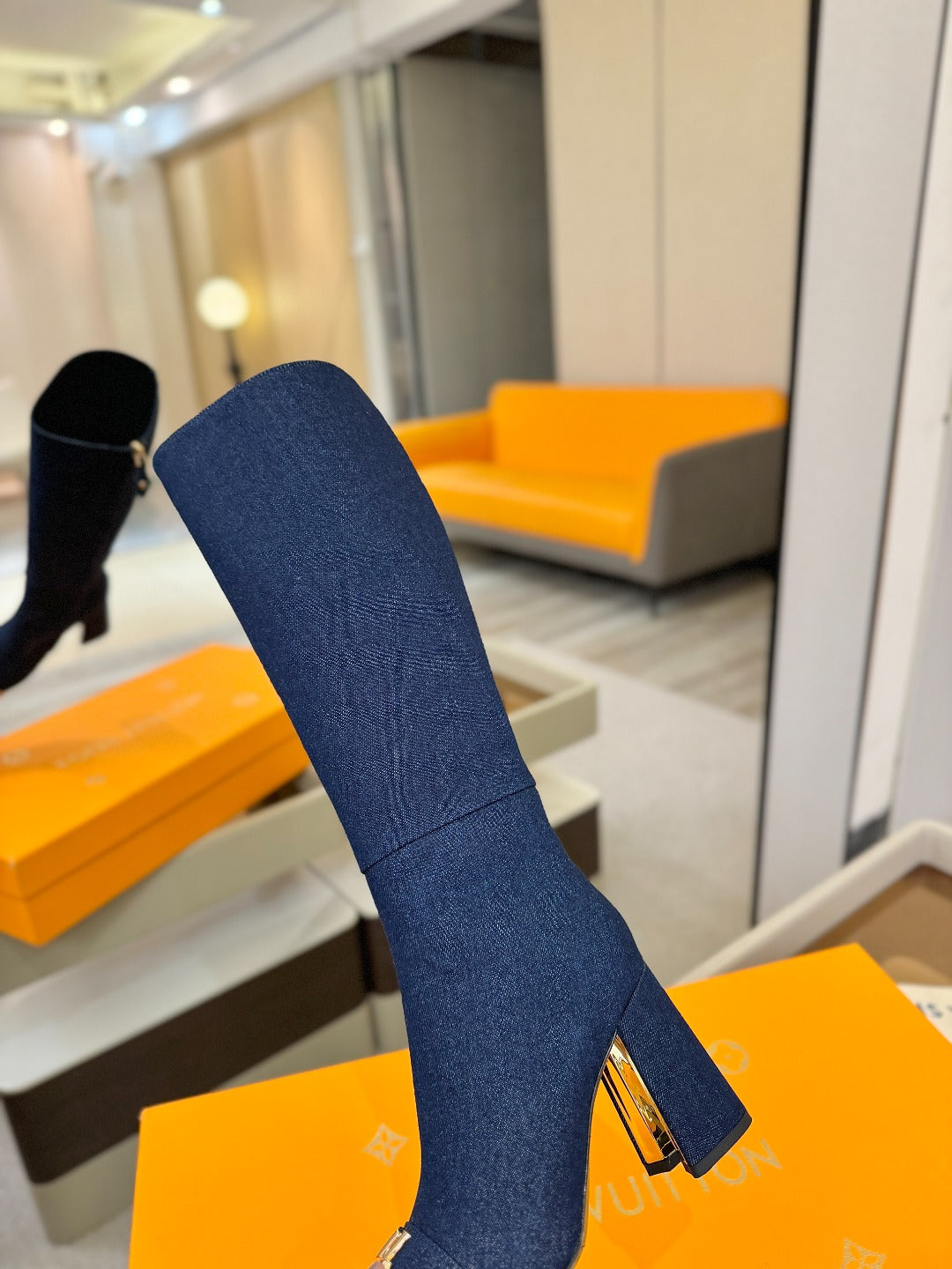 LV  High Boots 85 Dark Blue Denim 573733