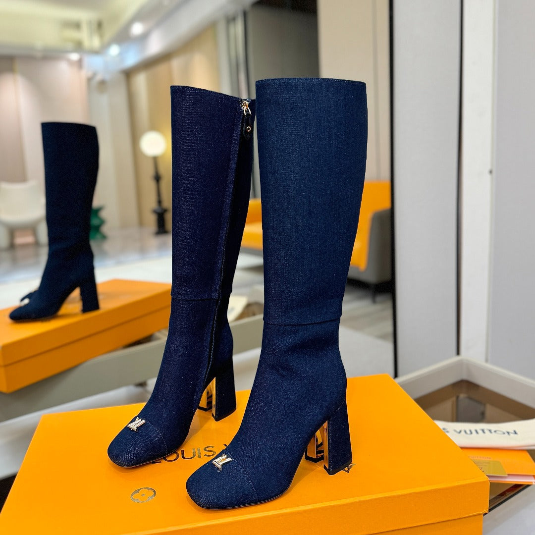 LV  High Boots 85 Dark Blue Denim 573733