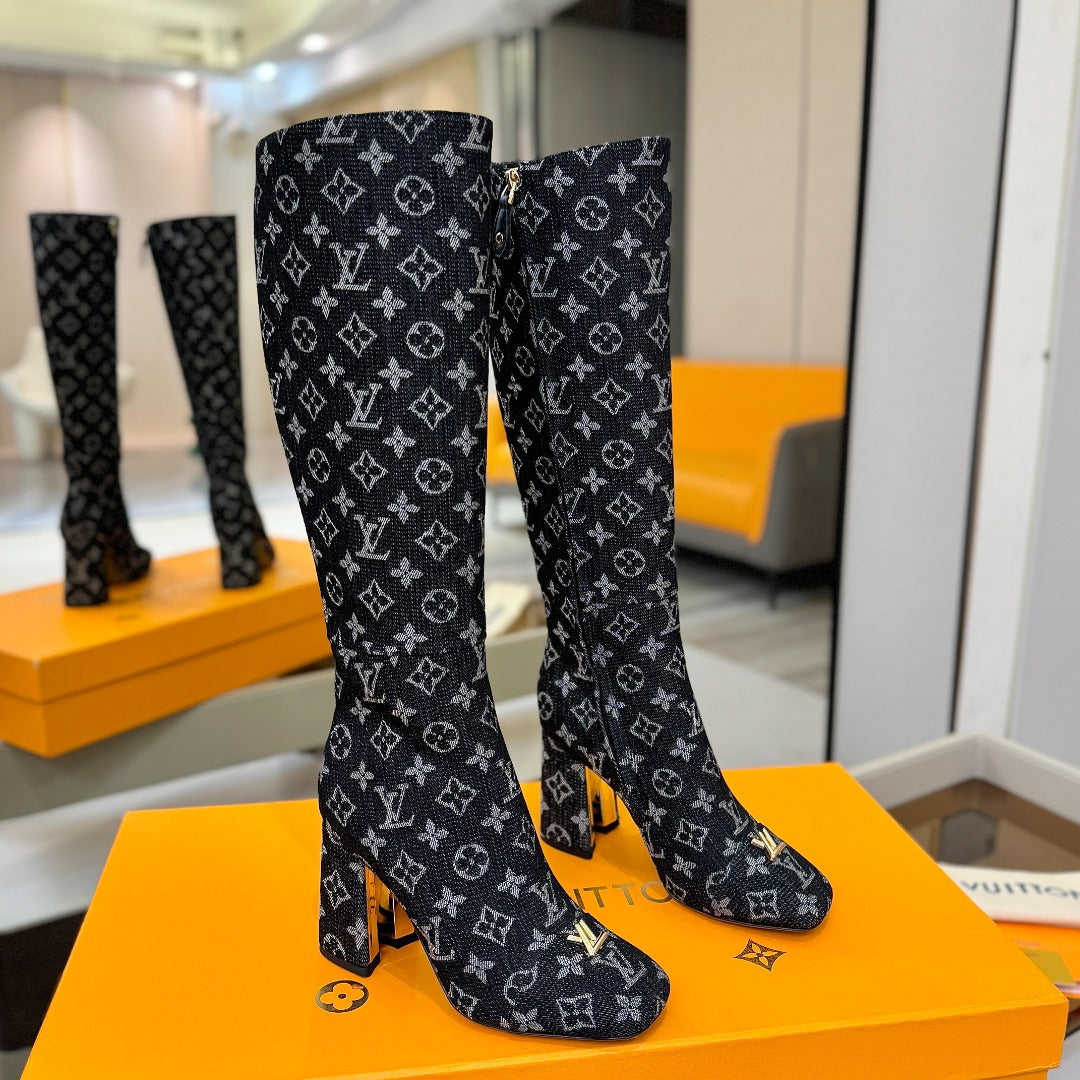 LV  High Boots 85 Monogram Black Denim 573734