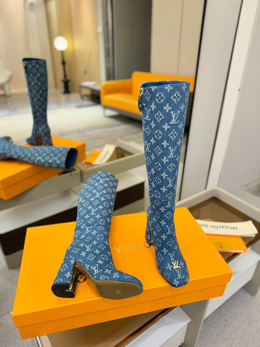 LV  High Boots 85 Monogram Blue Denim 573735