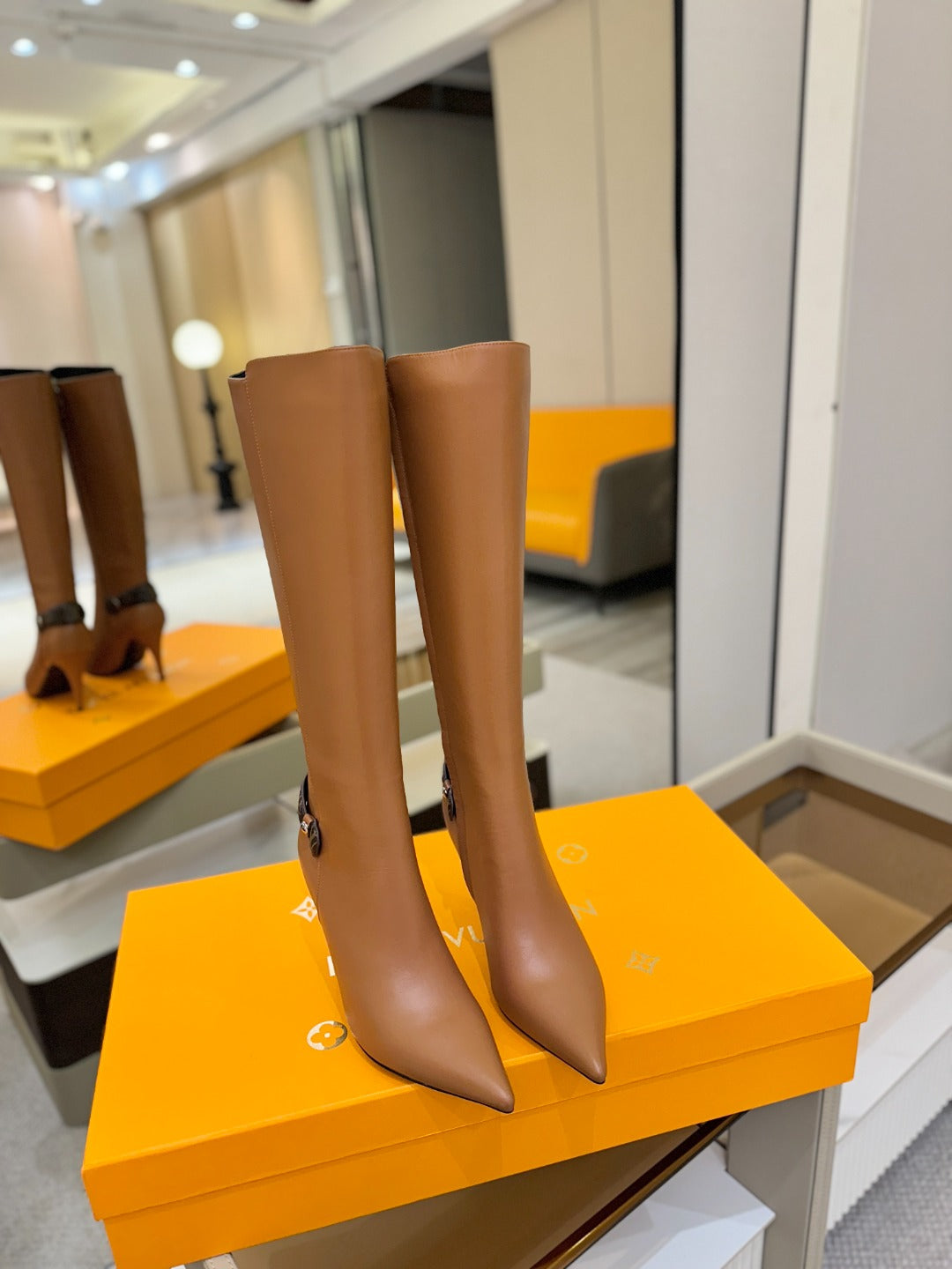 LV 25 Long Boots 90 Tan Calfskin 573878