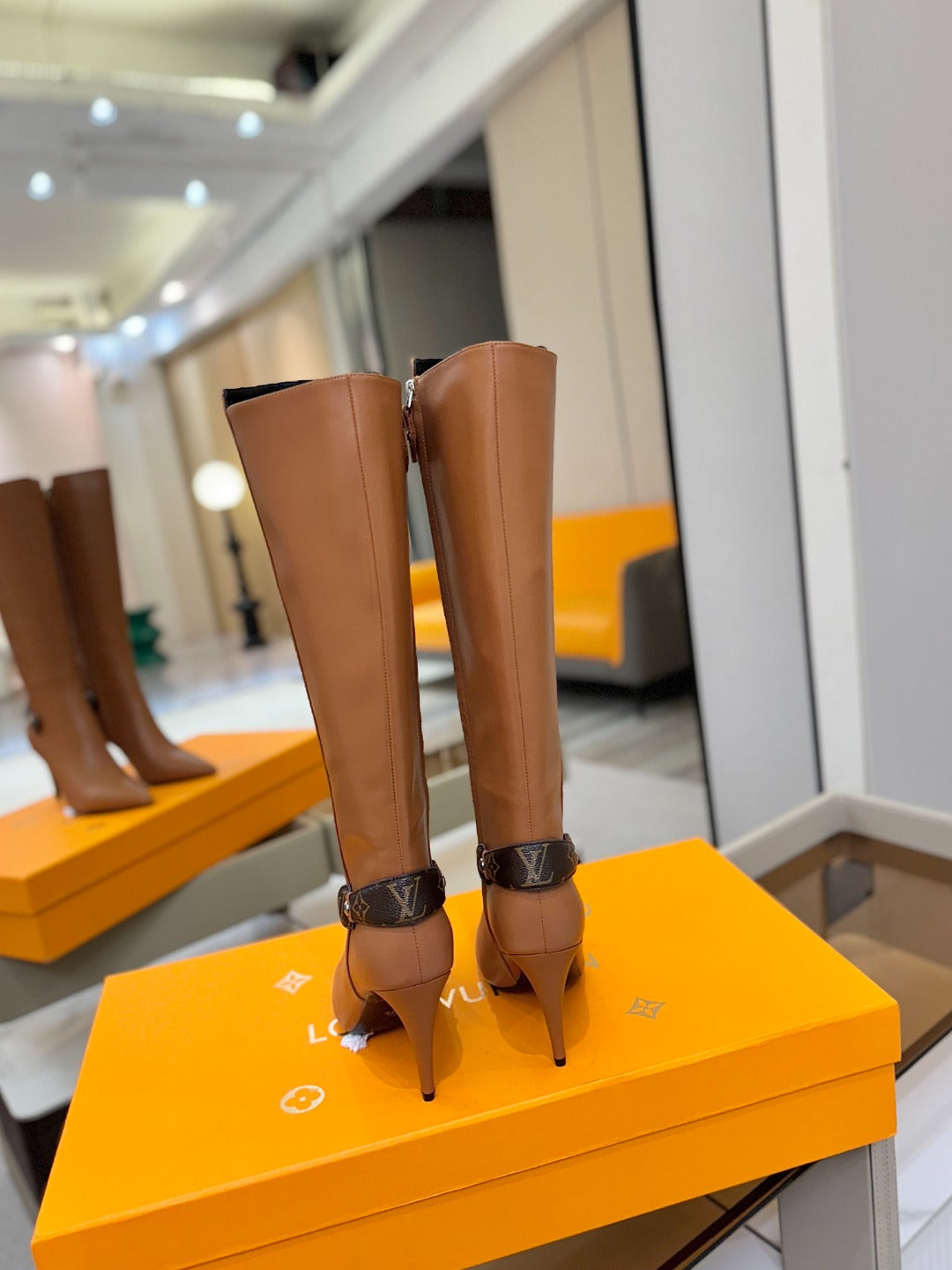 LV 25 Long Boots 90 Tan Calfskin 573878