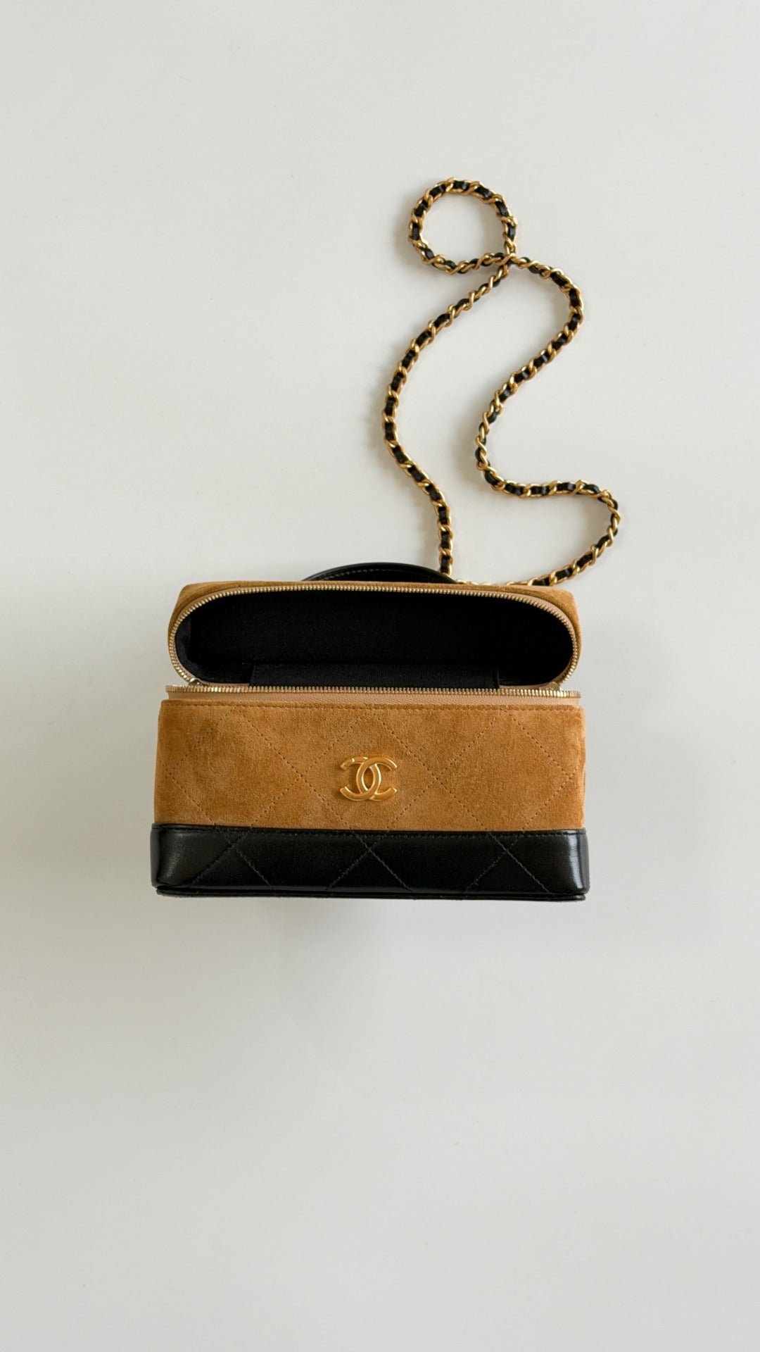 Chanel 2026 Vanity Bag 19.5cm Beige mix Black Suede Leather