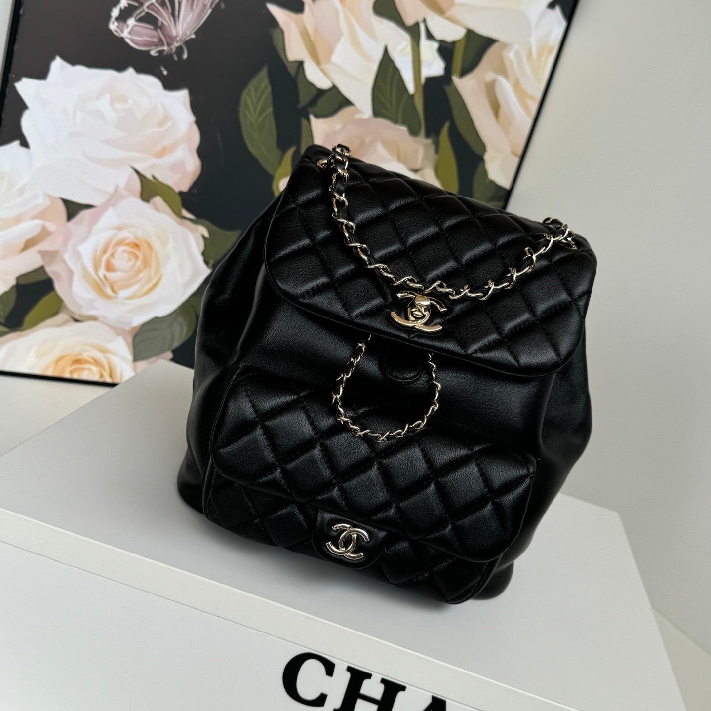 duma backpack 22cm black lambskin light gold hardware