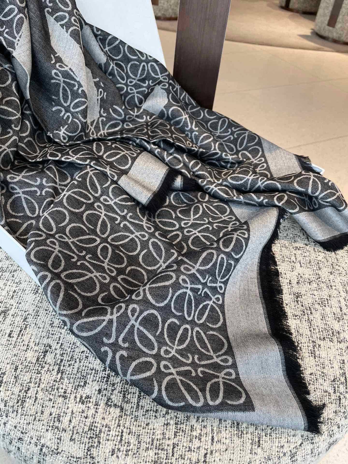Loewe Scarf 140CM Black Gray Cashmere 100112