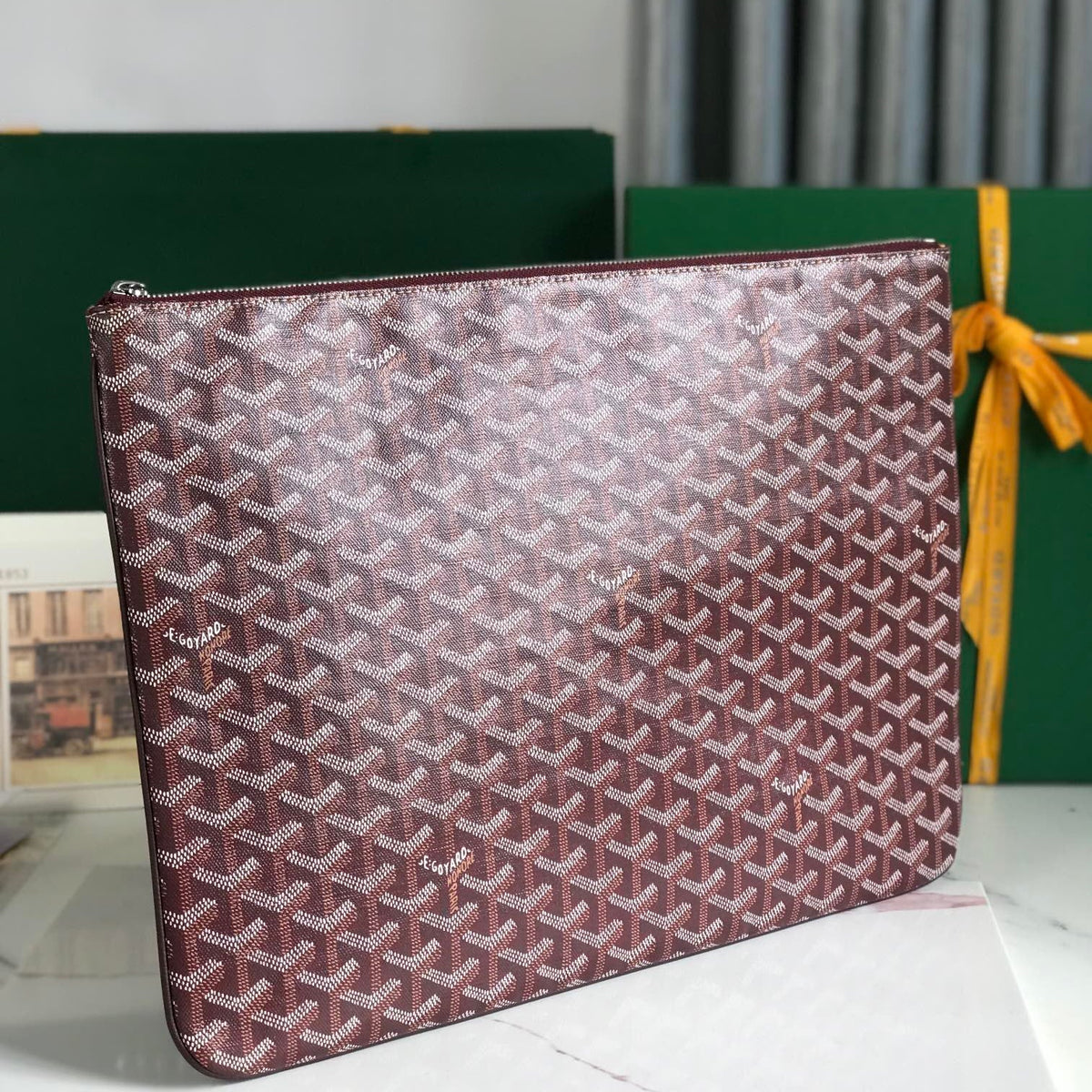 SENAT MGM POUCH 30 IN BURGUNDY RED GOYARDINE CANVAS