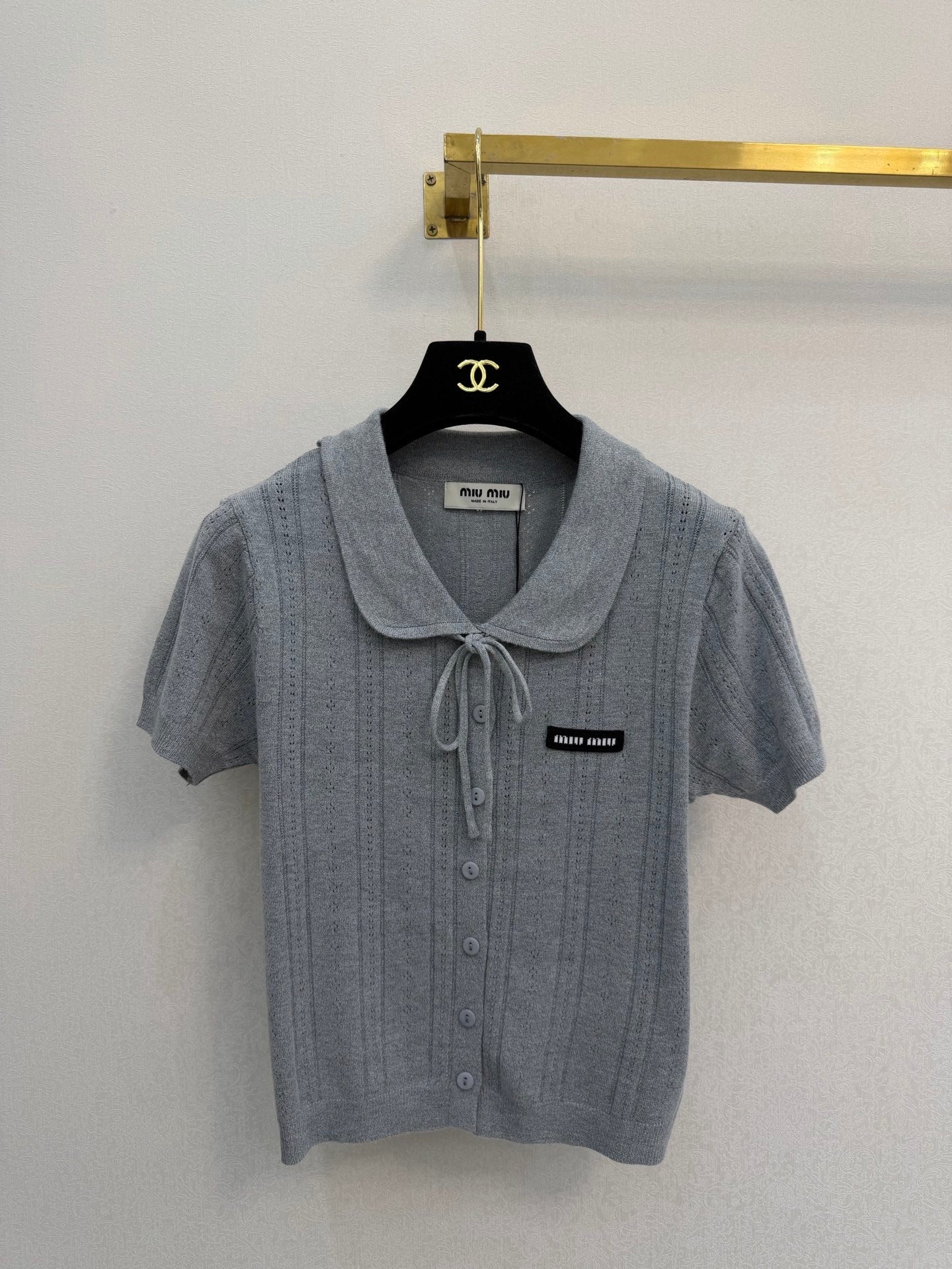 Miumiu 2026 Collared Short-sleeved Cardigan Tencel 394804
