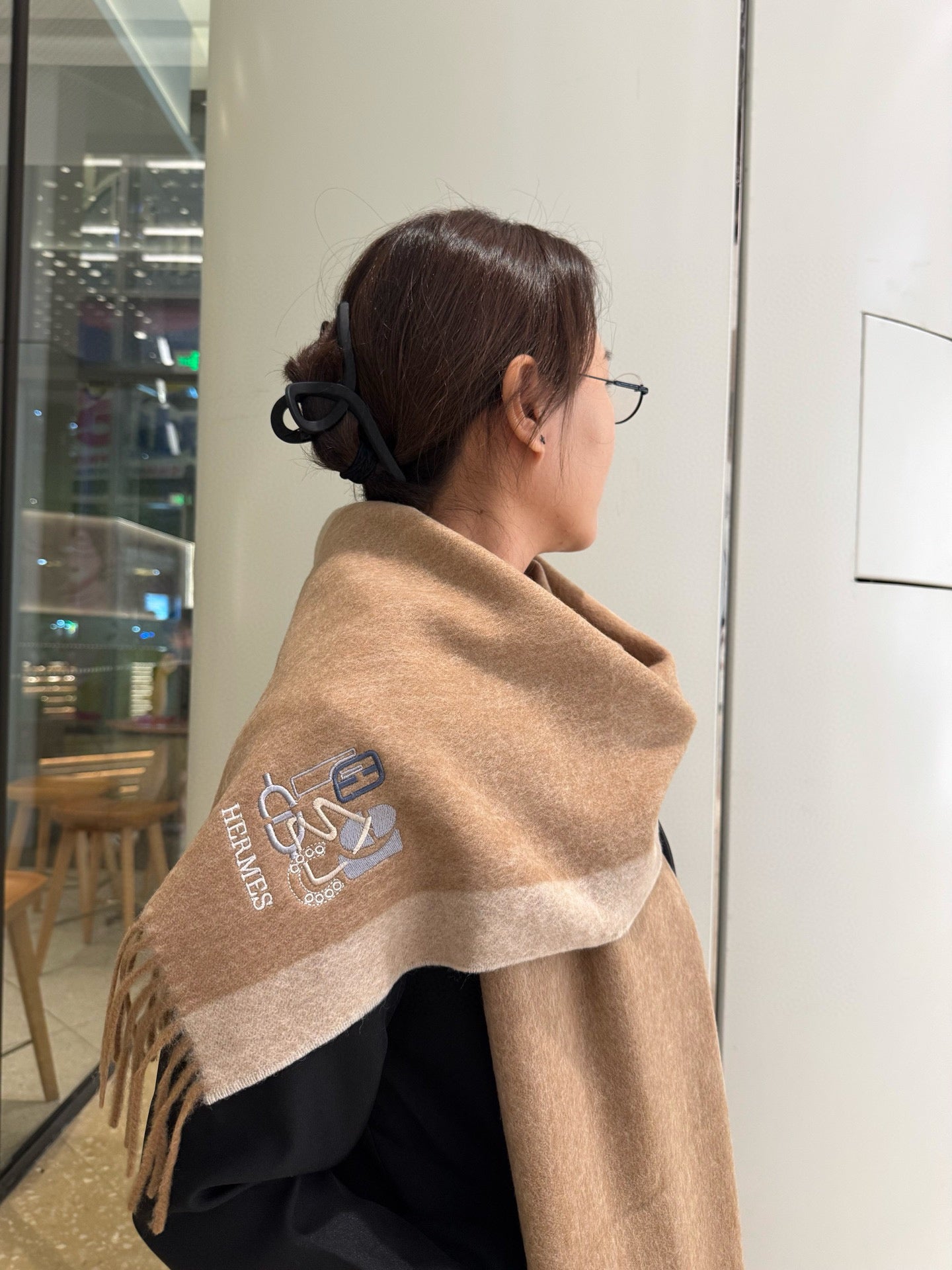 BBR Classic Embroidered Scarf 185CM Beige Cashmere 292823