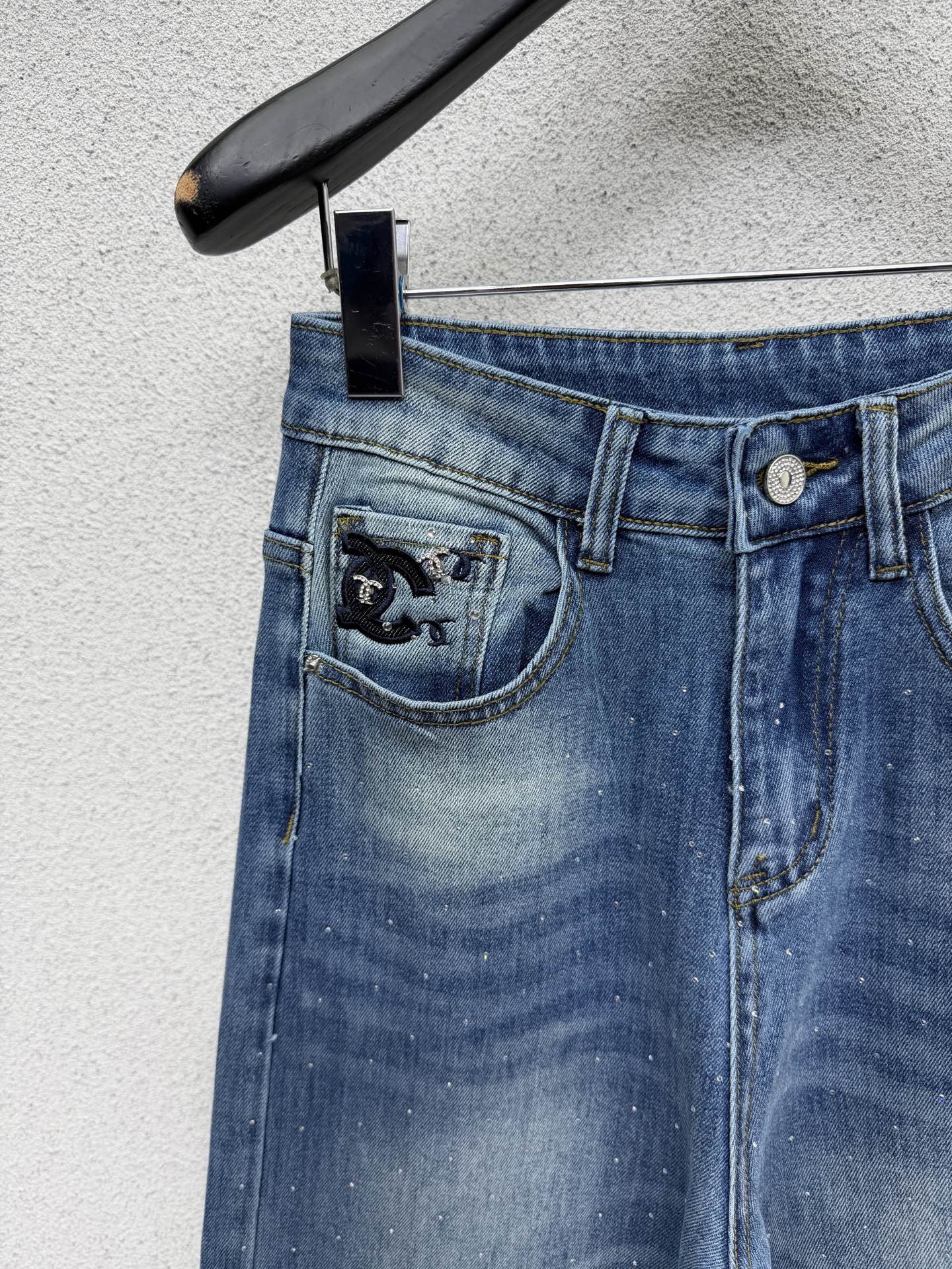 Chanel 2026 Rhinestone Straight Leg Jeans Blue Cotton 108410