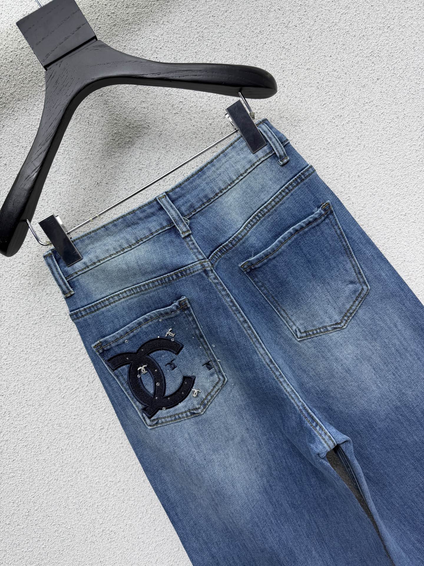 Chanel 2026 Rhinestone Straight Leg Jeans Blue Cotton 108410