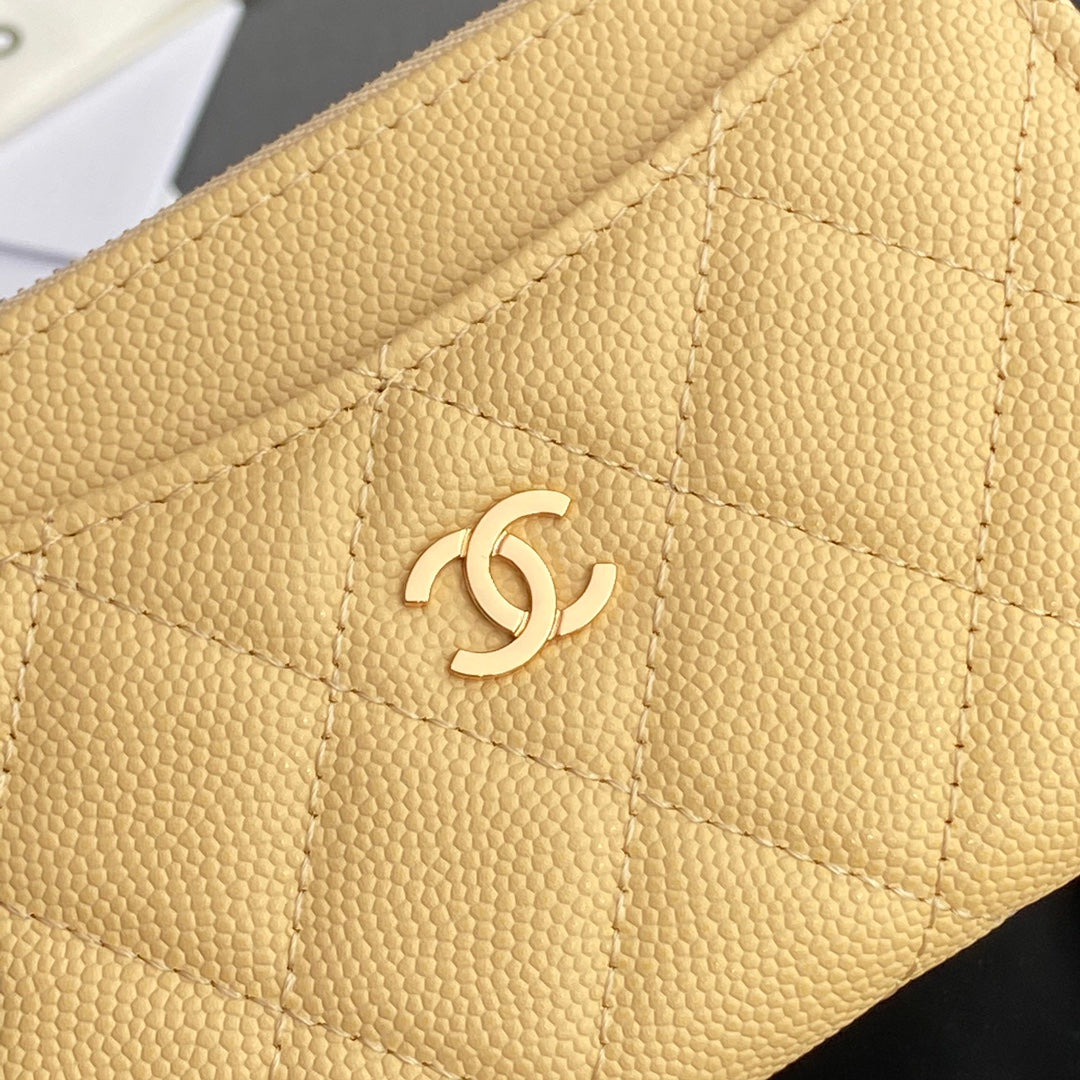 Chanel 2026 Quilted Card Holder 13cm Apricot Grained Calfskin