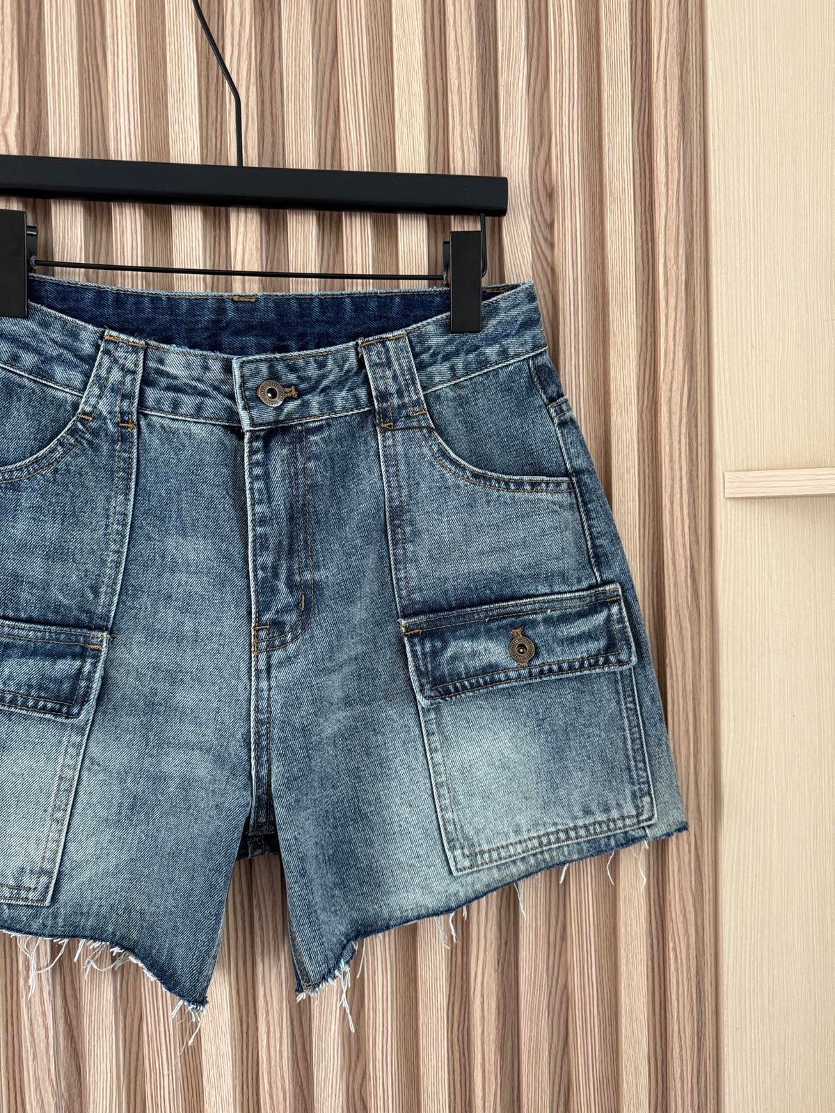 Miumiu 2026 Retro Cargo Denim Shorts Blue Cotton 443831