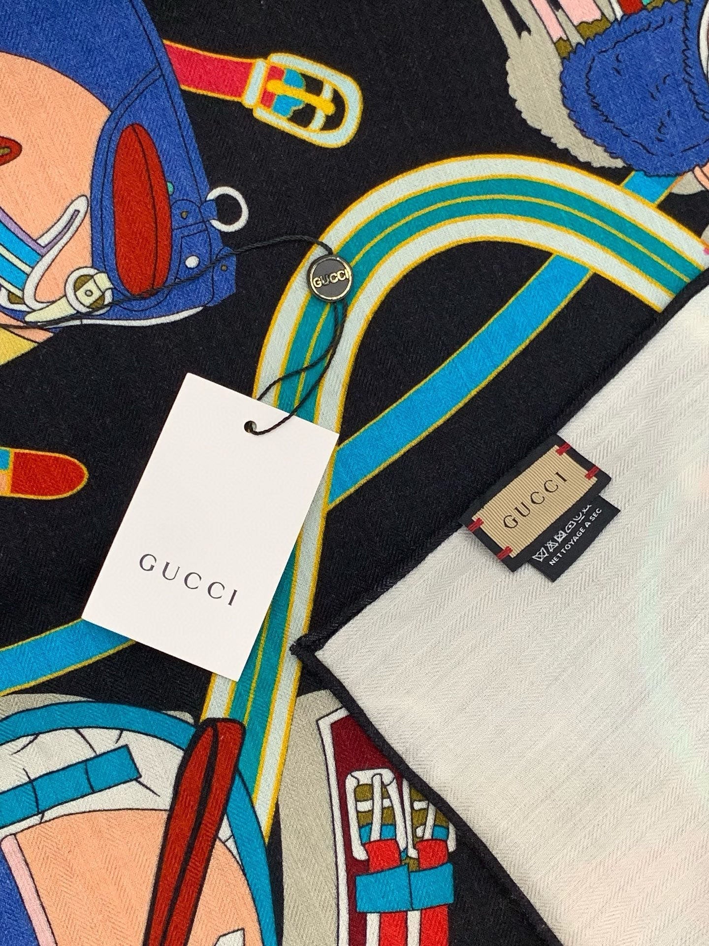 GG Horsebit 135CM  Black Colorful Cashmere Silk 275259