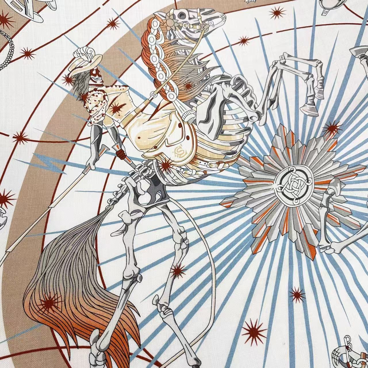 HM  Creative Origins Scarf 135CM Orange White Cashmere Silk 969436