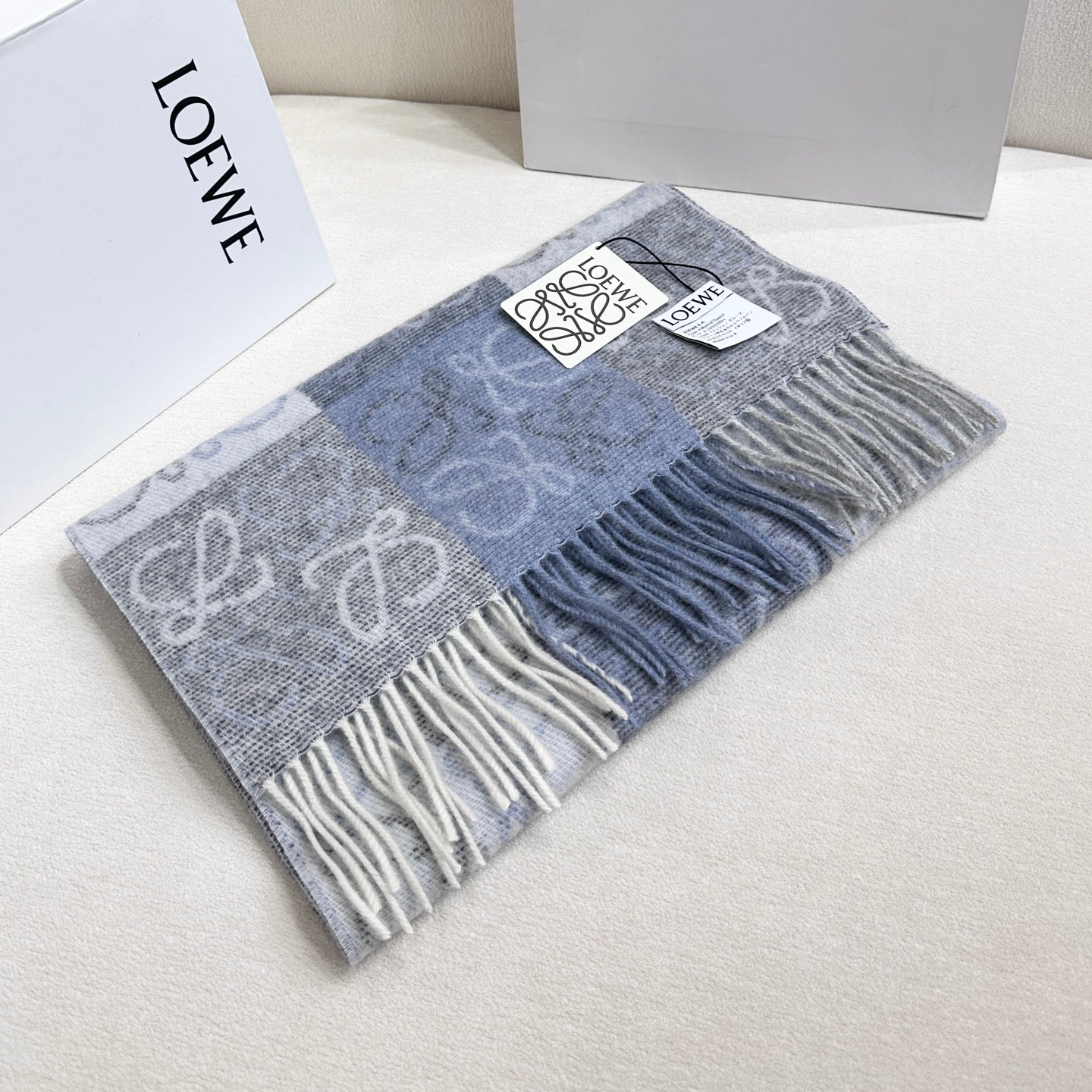 Loewe Scarf 180CM  Light Blue Gray Wool Cashmere 968613