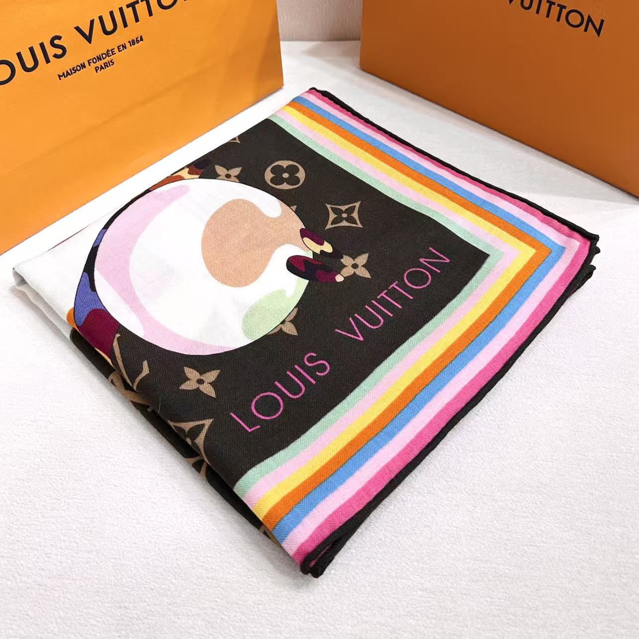 LV x TM SUPERFLAT 140cm Brown Multicolor Silk Wool 978741