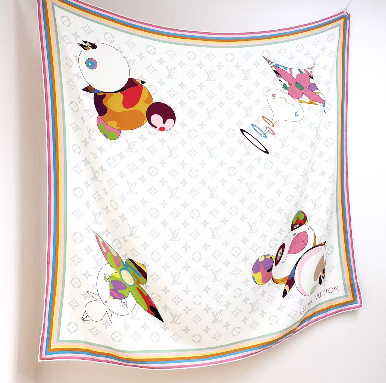 LV x TM SUPERFLAT 140cm White Multicolor Silk Wool 978742