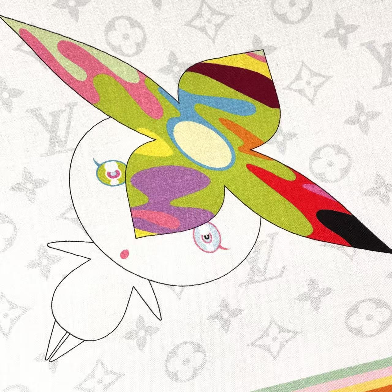 LV x TM SUPERFLAT 140cm White Multicolor Silk Wool 978742