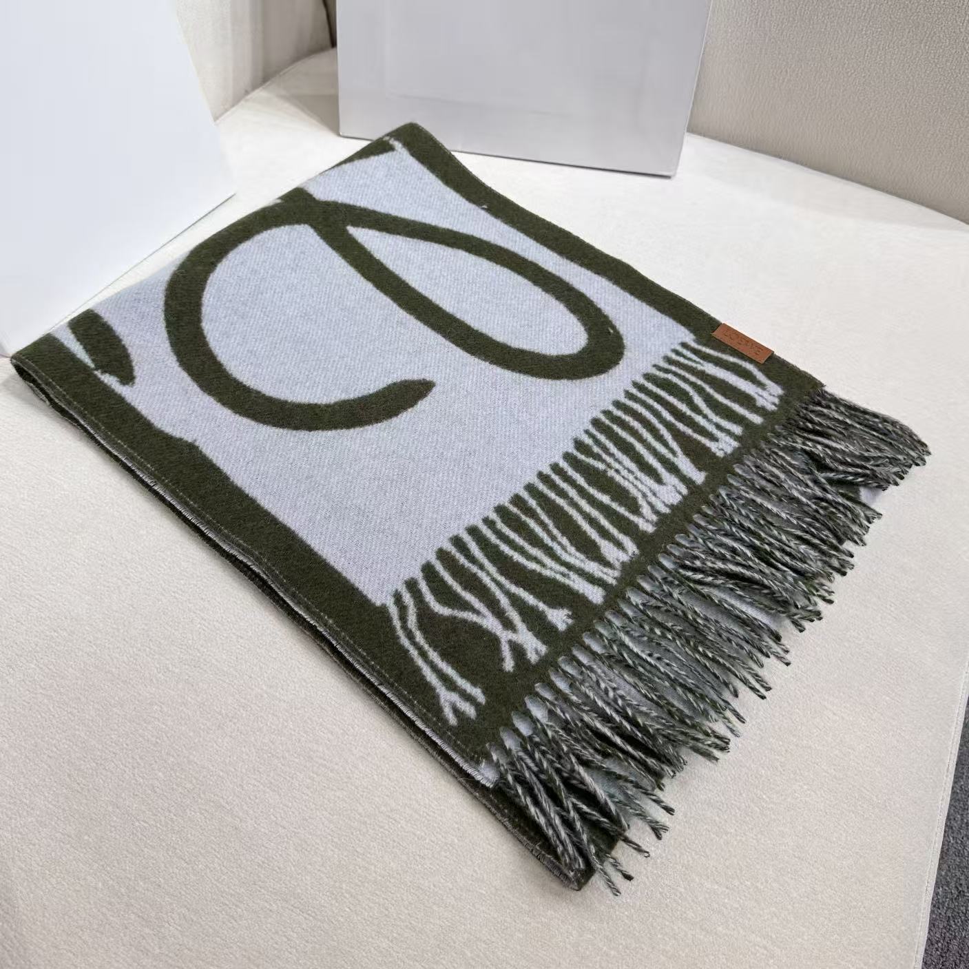 Loewe Scarf 180CM Green Baby Blue Cashmere 962790