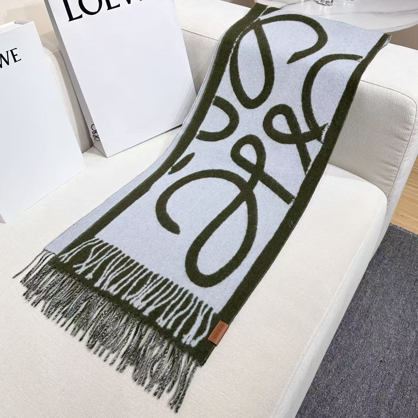 Loewe Scarf 180CM Green Baby Blue Cashmere 962790