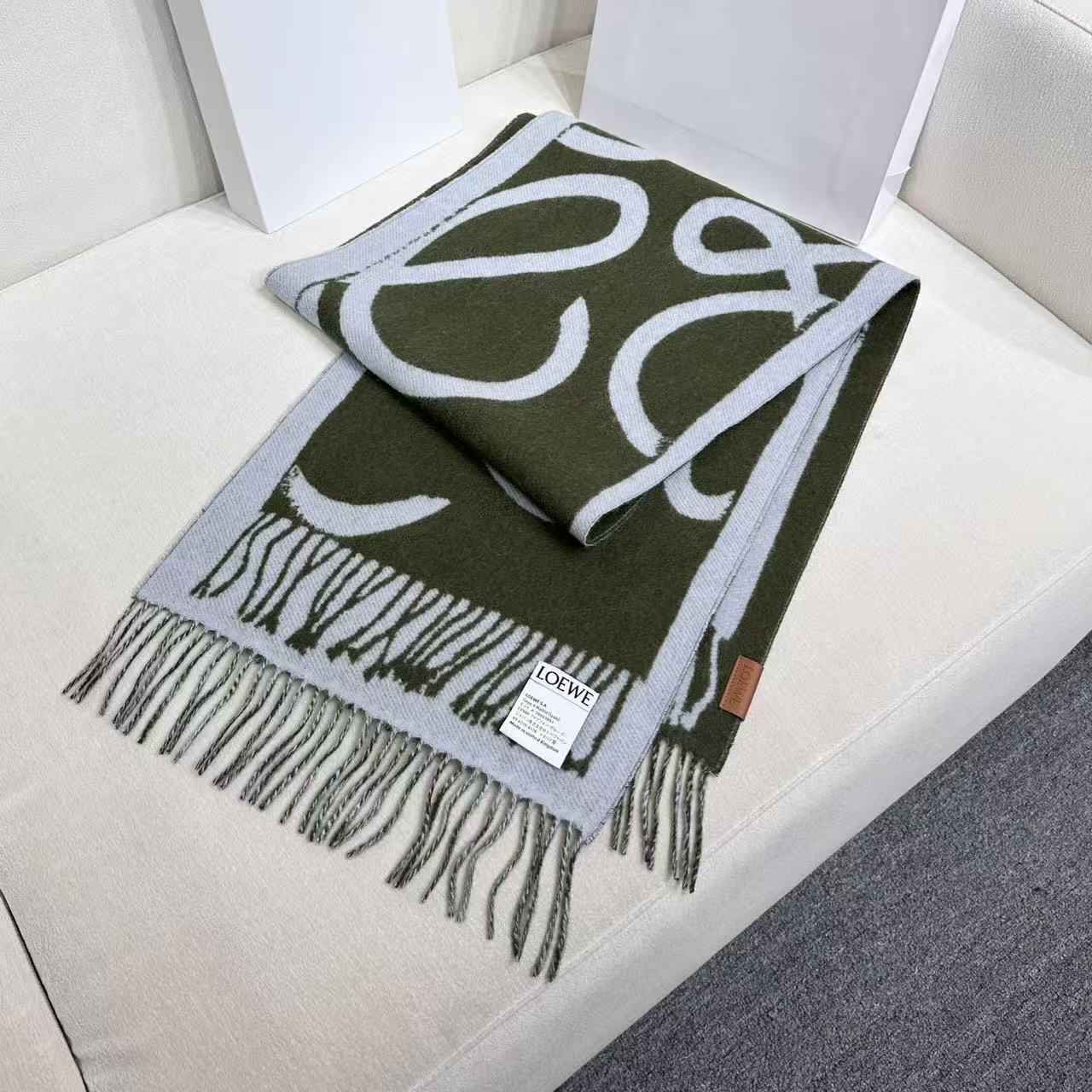 Loewe Scarf 180CM Green Baby Blue Cashmere 962790