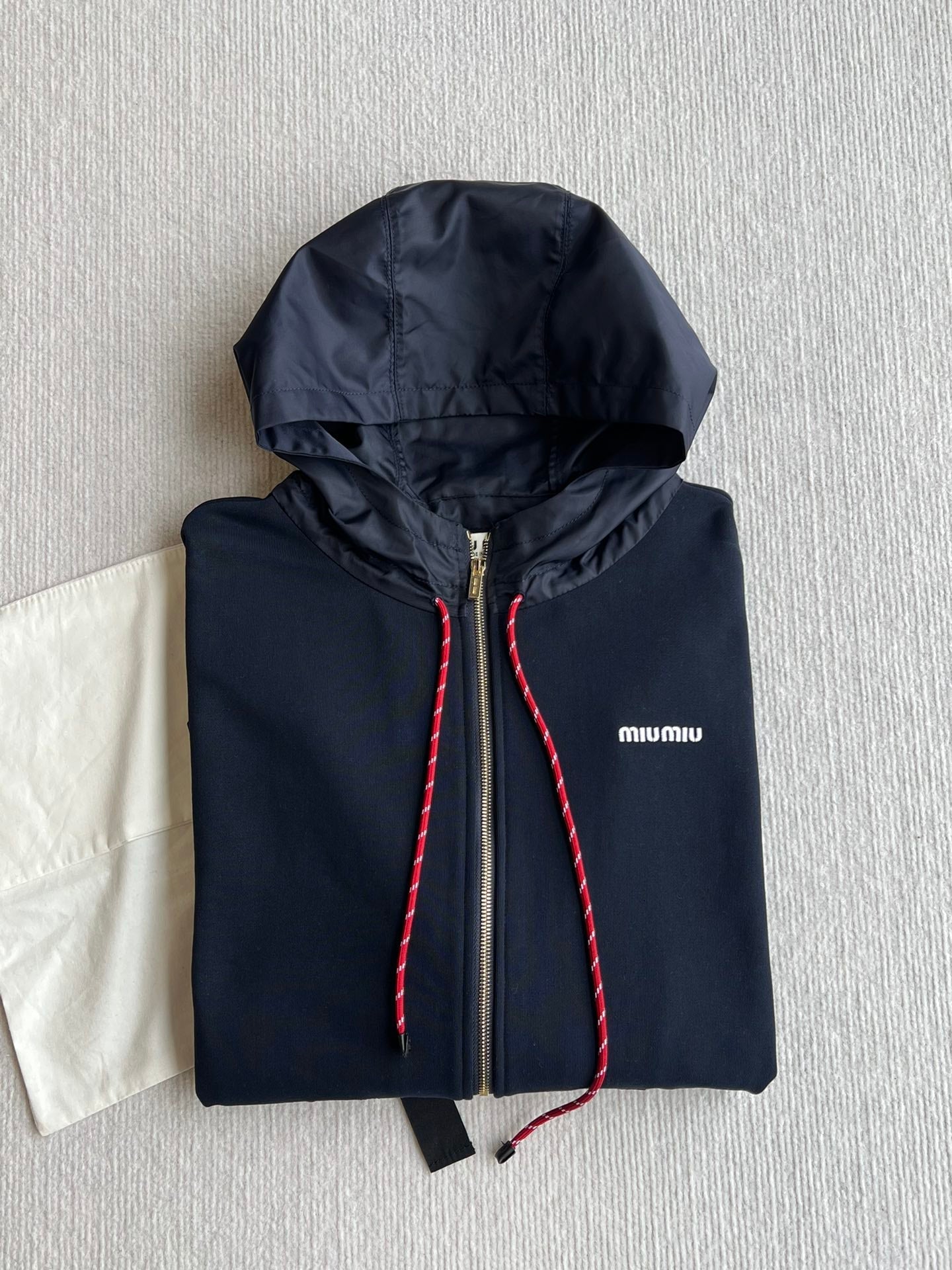 Miu Miu 25 Drawstring Jacket Navy Blue Cotton