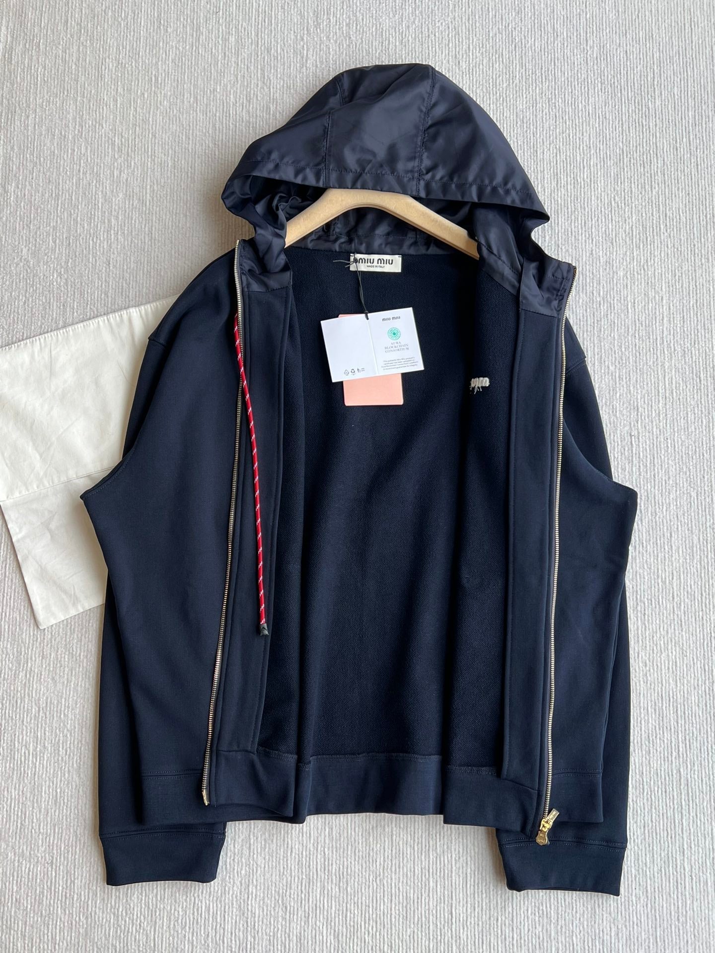 Miu Miu 25 Drawstring Jacket Navy Blue Cotton