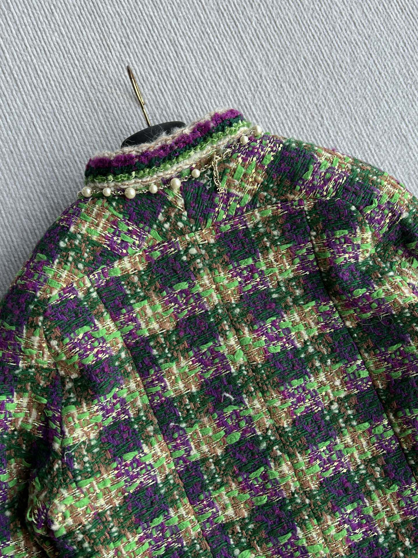 Chanel 2025 Plaid Tweed Jacket Green Wool Polyester 325361