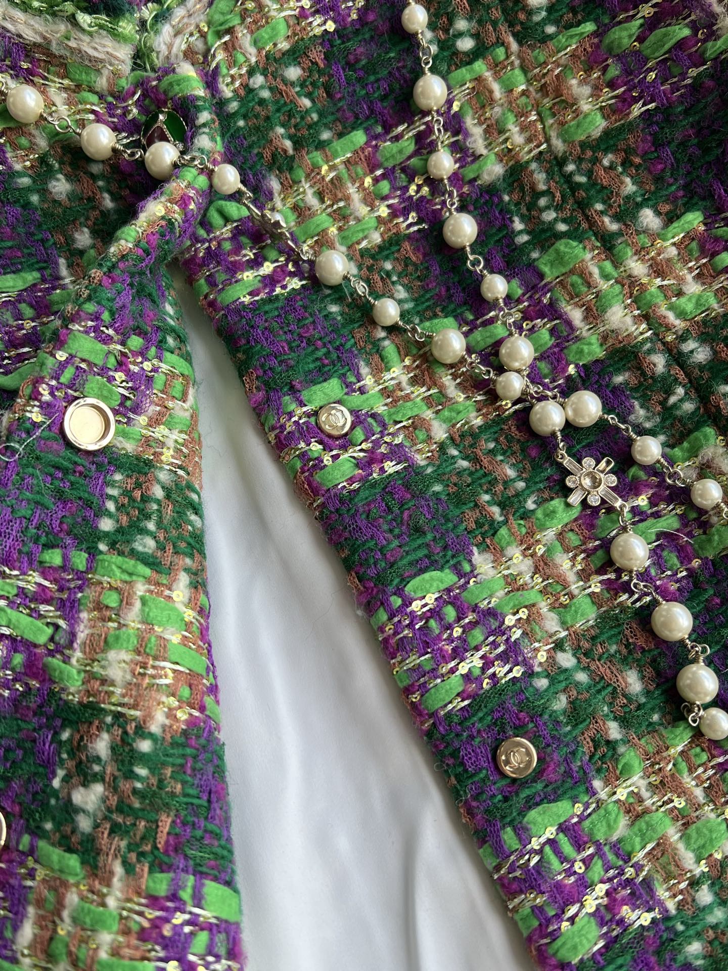 Chanel 2025 Plaid Tweed Jacket Green Wool Polyester 325361