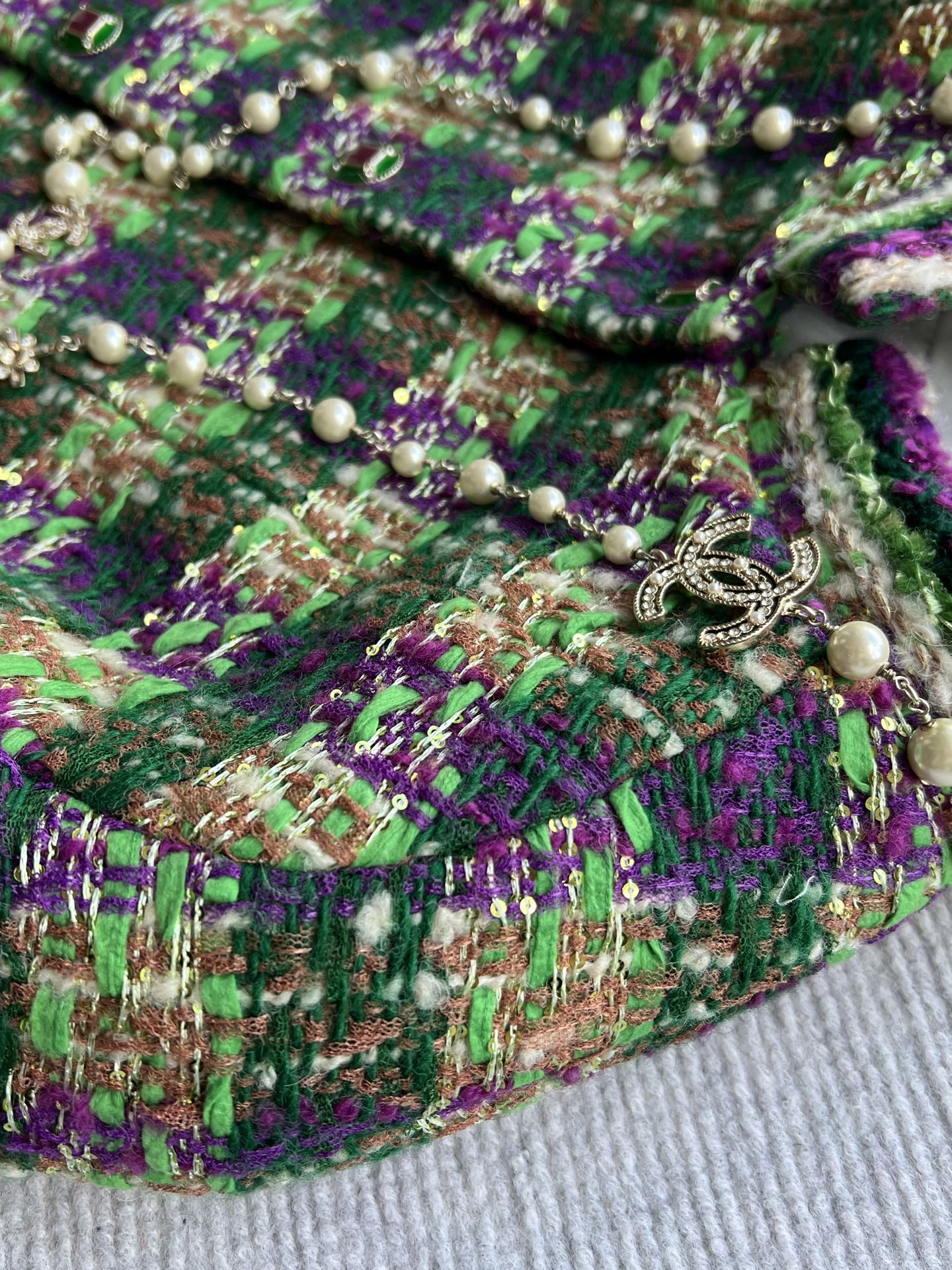 Chanel 2025 Plaid Tweed Jacket Green Wool Polyester 325361